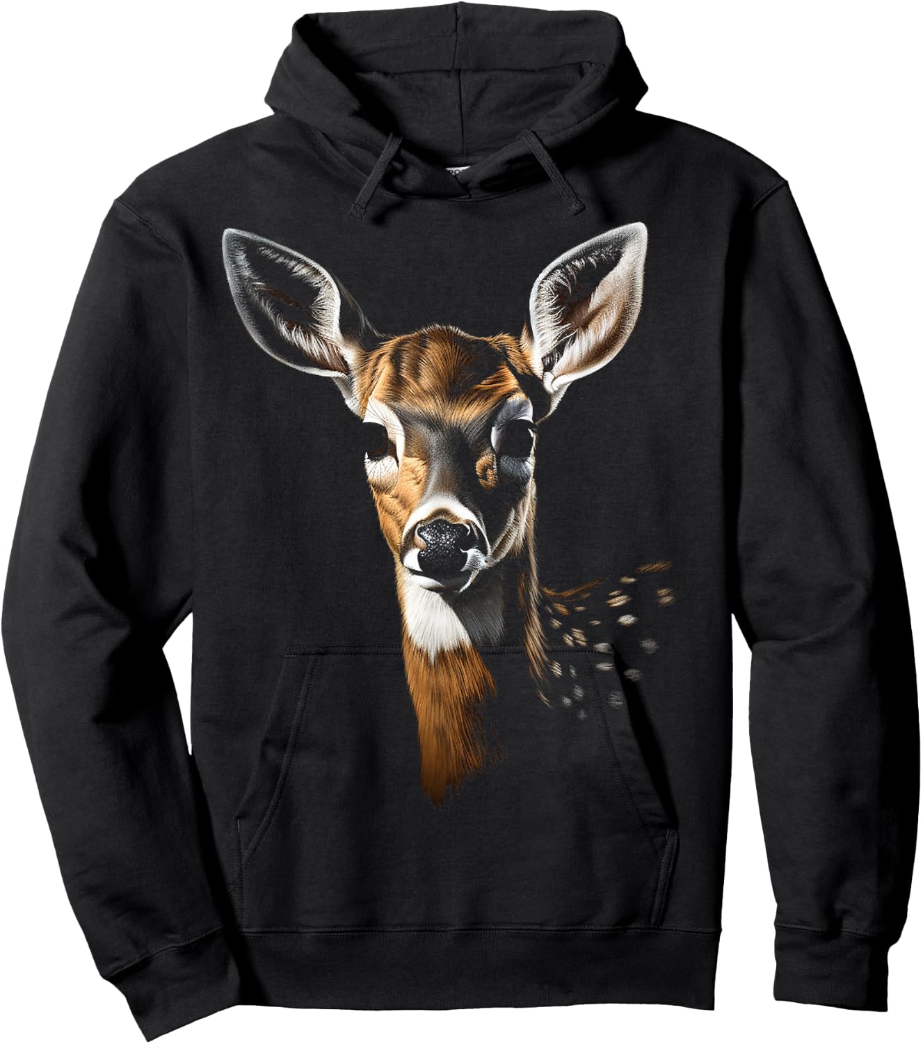 Deer Art Portrait Animal Face Graphic Motif Deer Hoodie - Hoodie | Black