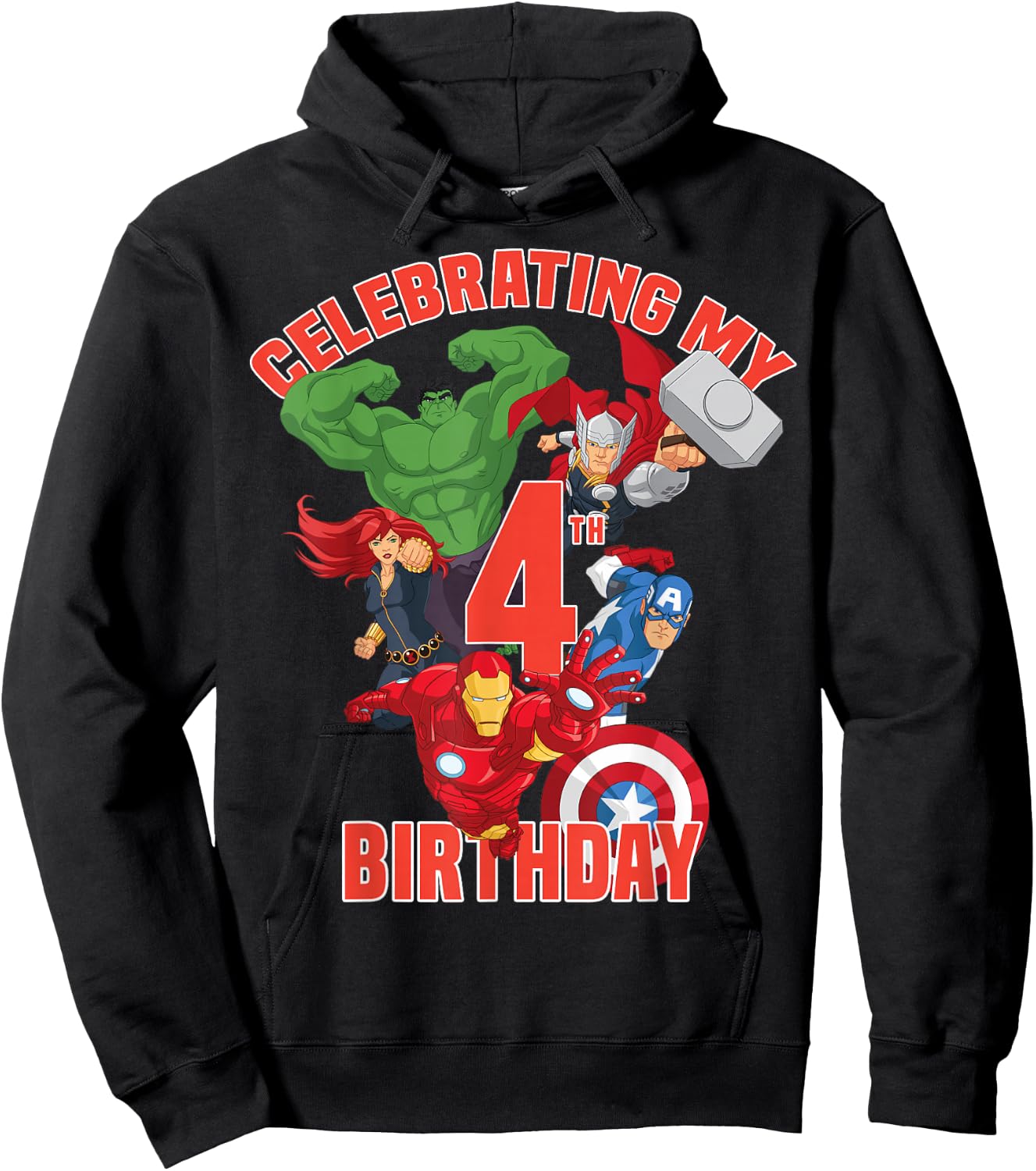 Marvel Avengers Celebrating My 4th Birthday Small Hoodie - Hoodie | Black