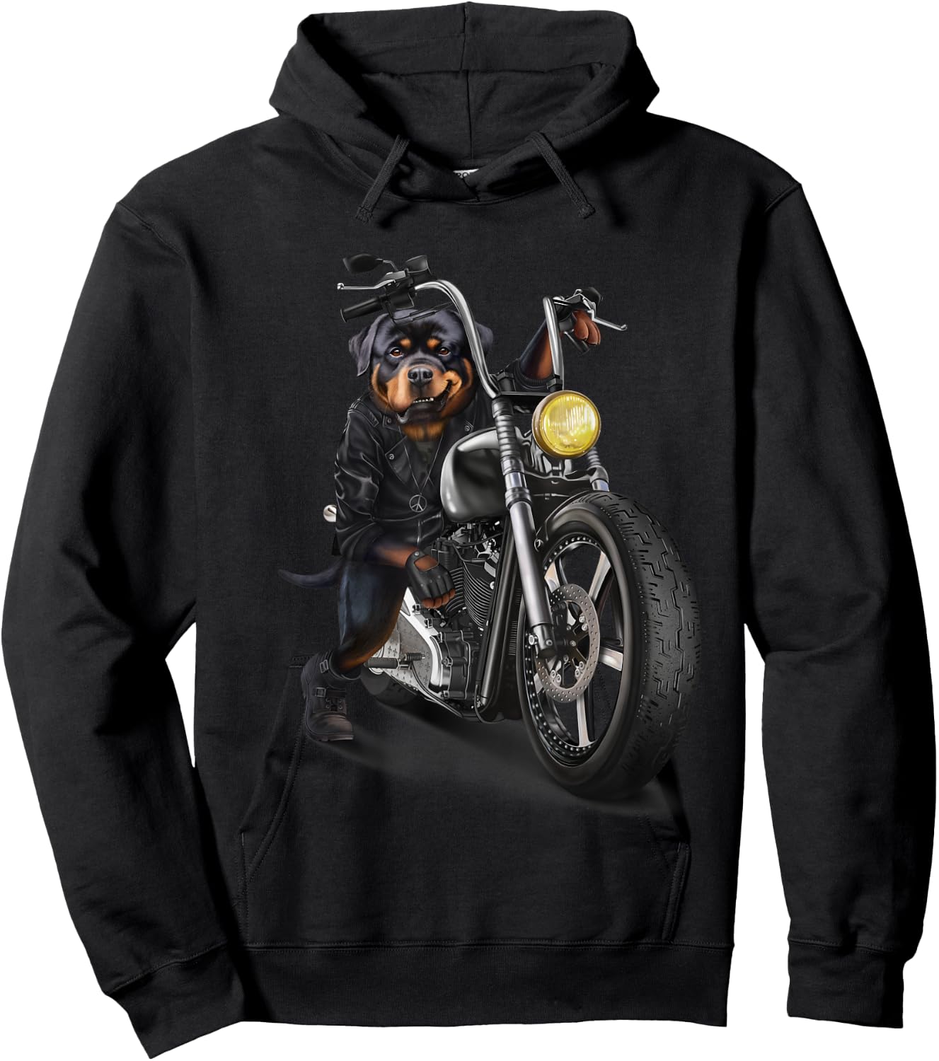 Rottweiler Dog Biker on a Classic Chopper Motorcycle Women Girls Kids Hoodie - Hoodie | Black