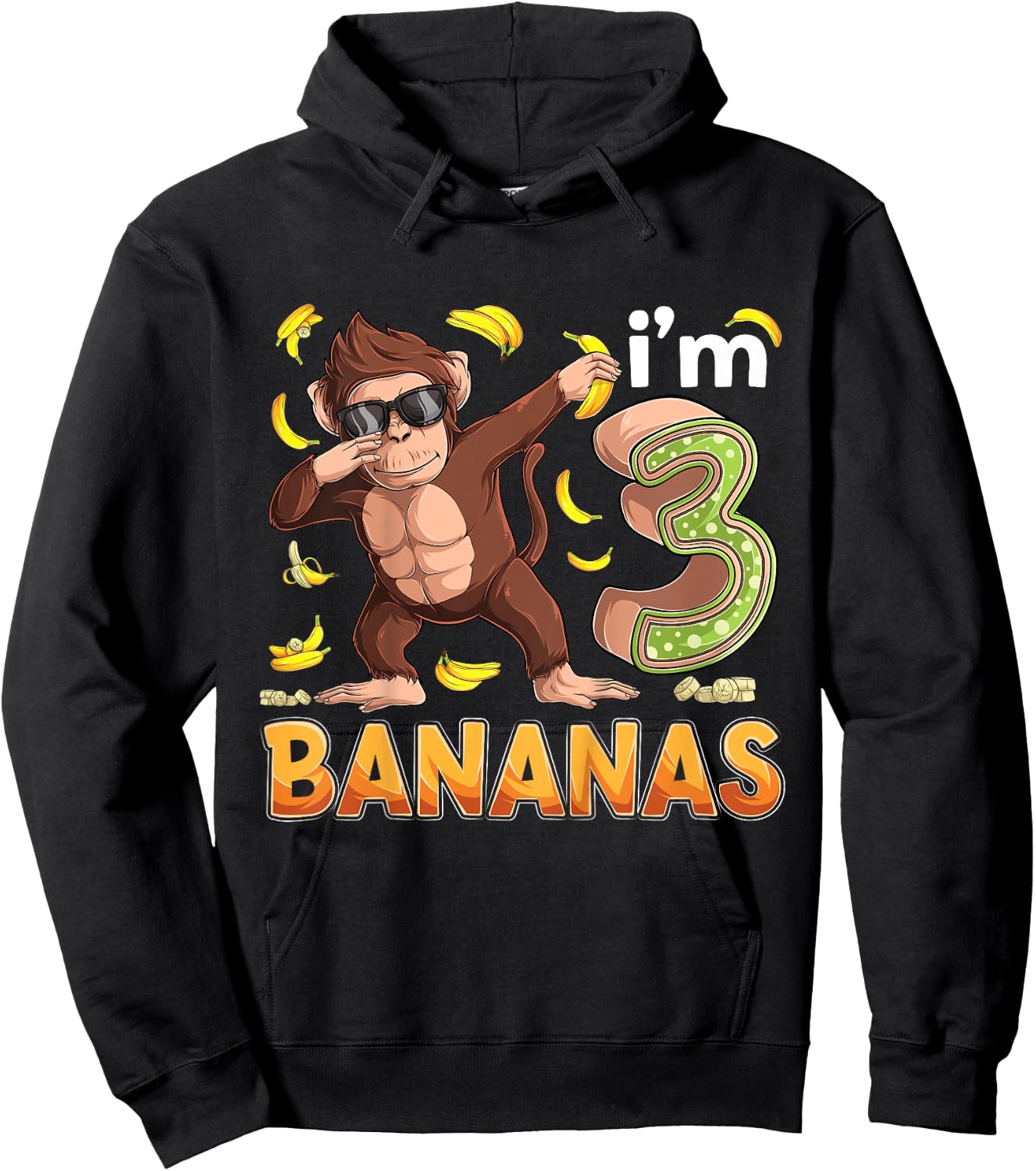 3 Year Old Monkey Birthday Safari Jungle Animal 3rd B-day Hoodie - Hoodie | Black