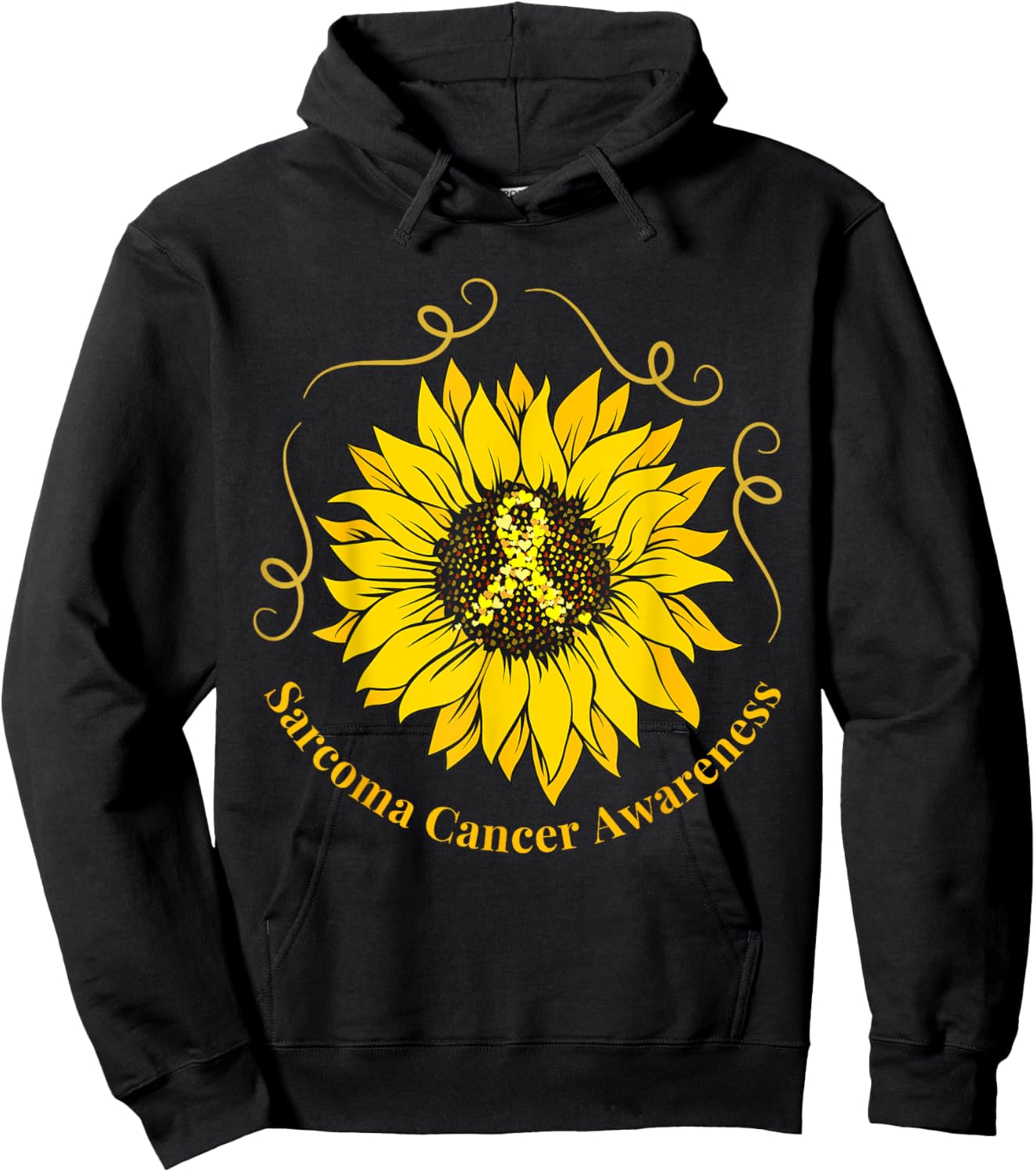 Sarcoma Cancer Awareness Sunflower Yellow Ribbon Support Hoodie - Hoodie | Black