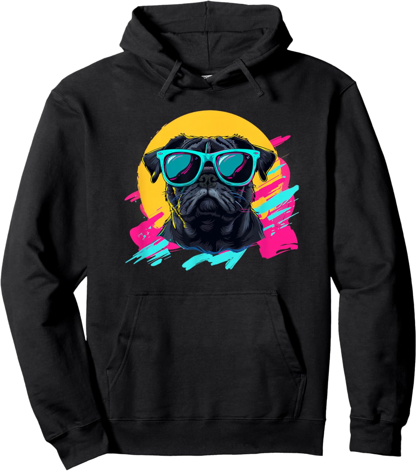 Funny & Retro Vintage 80s Black Pug Lover Hoodie - Hoodie | Black