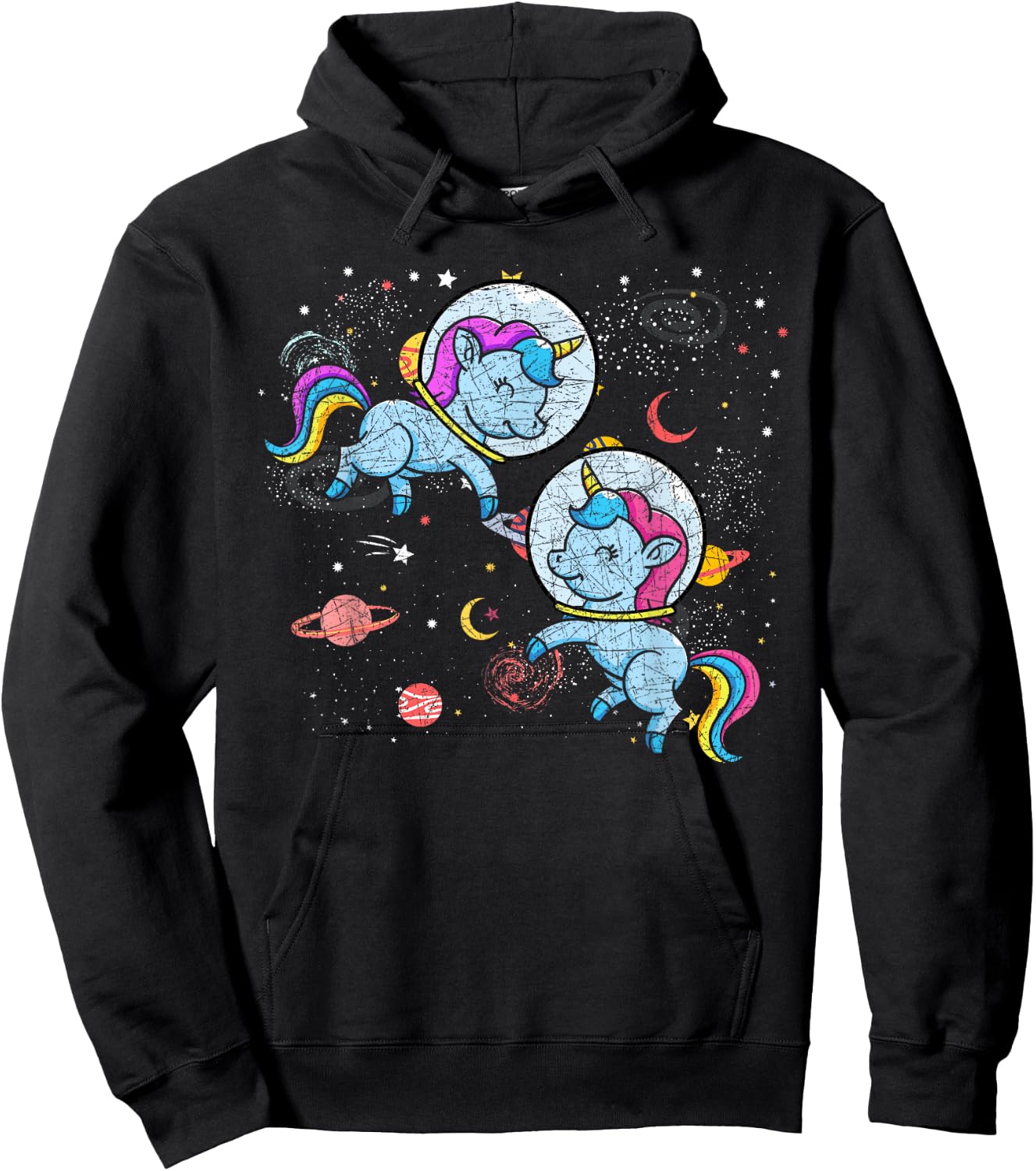 Moon Astronaut Outer Space Planets Magical Unicorn Hoodie - Hoodie | Black