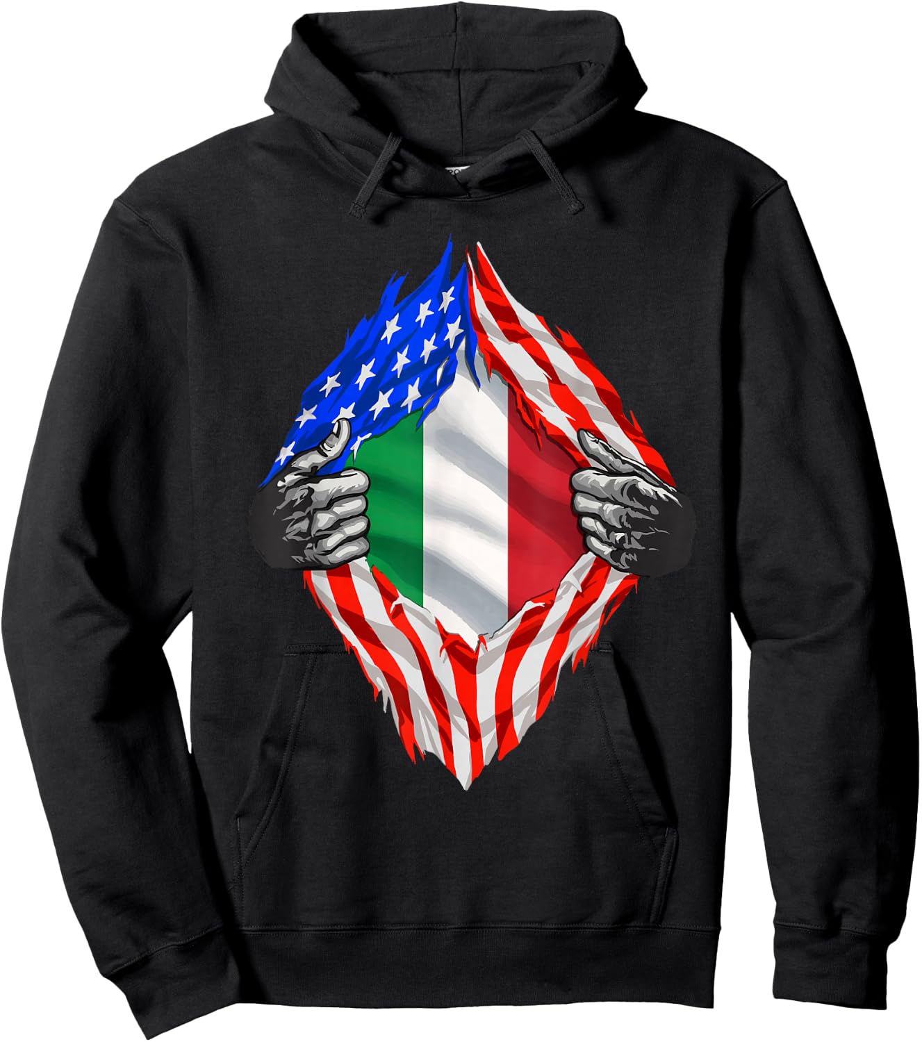 Italian American Flag T Shirt America Italy Roots Italian Hoodie - Hoodie | Black