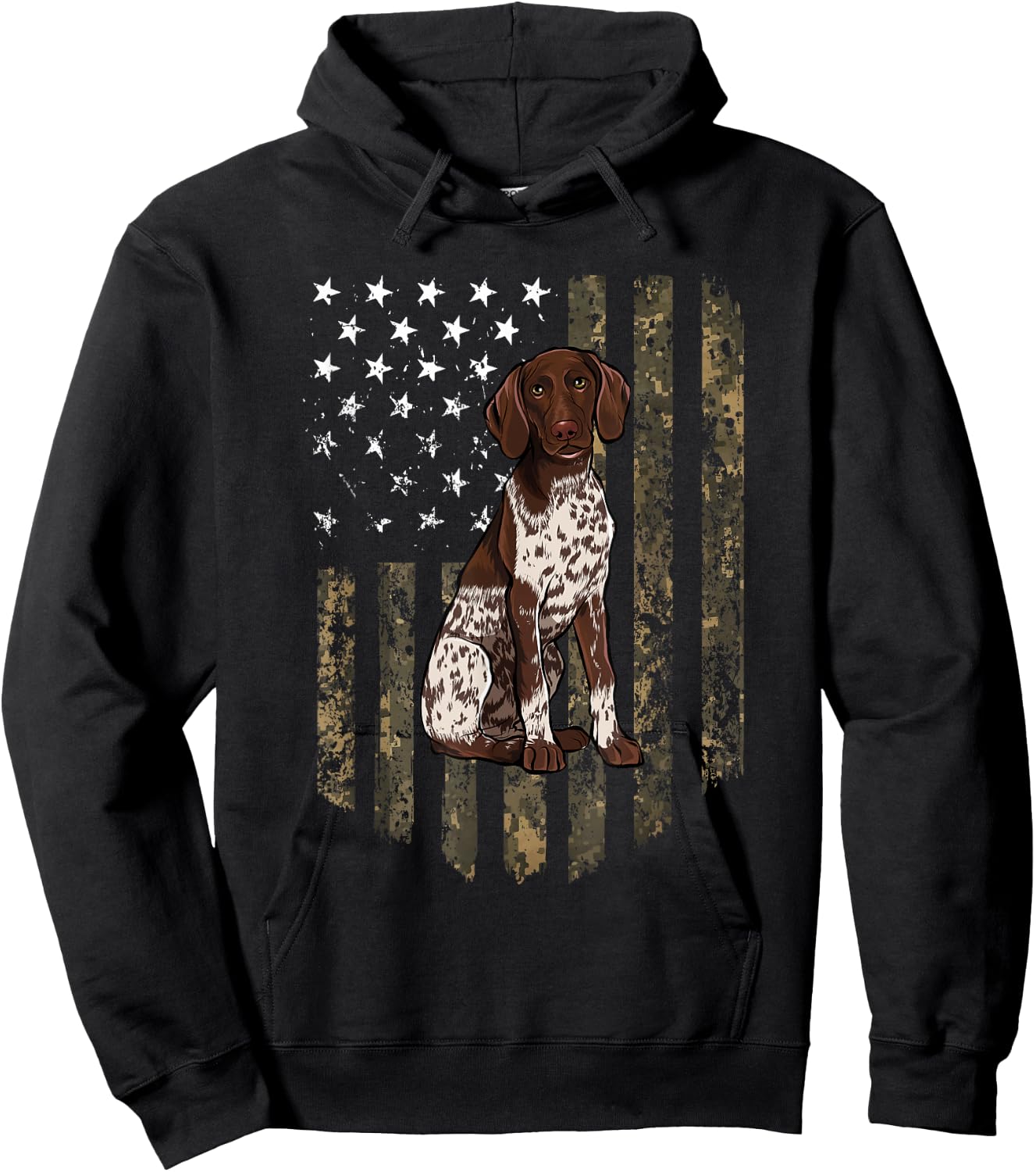 Camo American Flag German Shorthaired Pointer 4th of July Hoodie - Hoodie | Black