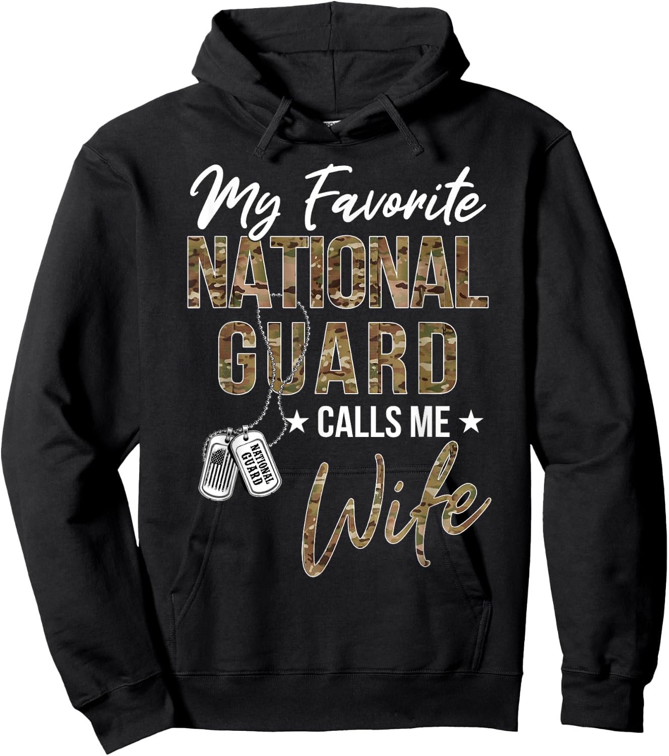 My Favorite National Guard Calls Me Wife Military Family Hoodie - Hoodie | Black