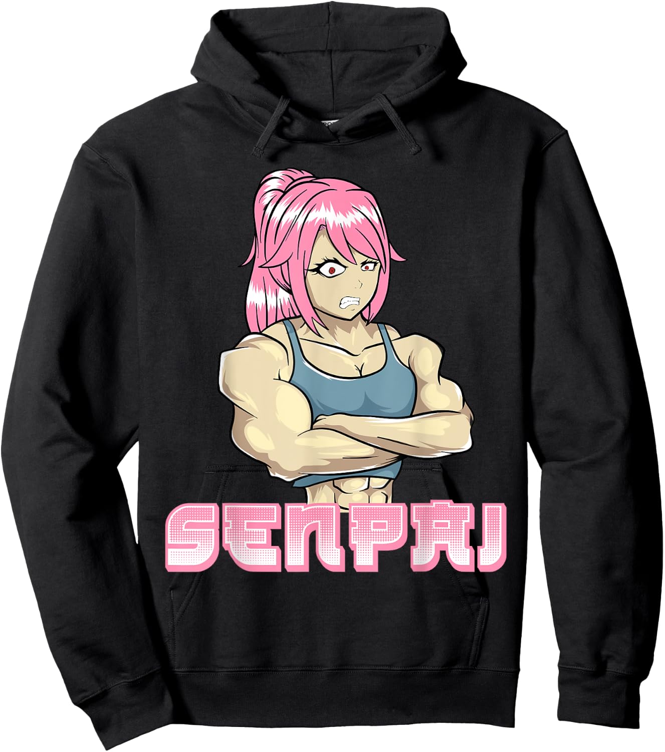 Senpai Muscle Muscular Girl Gym Workout Manga Japanese Anime Hoodie - Hoodie | Black
