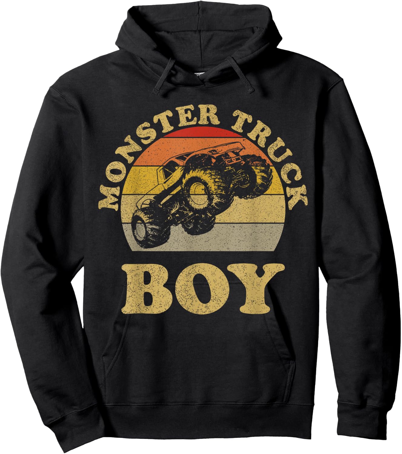 Monster Truck Boys Clothes Shirt Vintage Retro Sunset Boy Hoodie - Hoodie | Black
