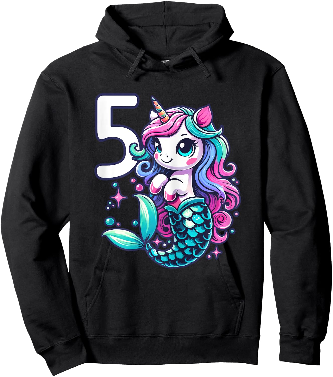 Unicorn Mermaid 5th Birthday 5 Year Old Party Girls Outfit Hoodie - Hoodie | Black