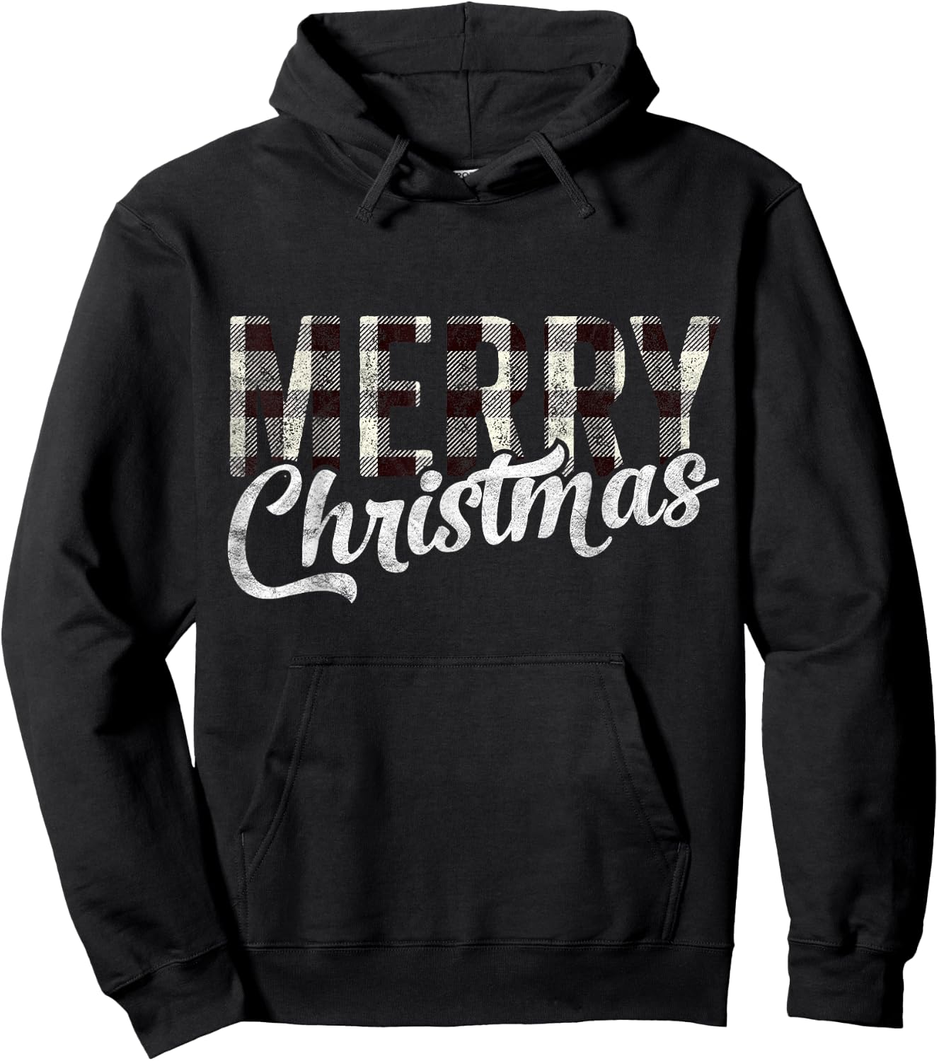 Merry Christmas Gift Funny Woman Xmas White Buffalo Plaid Hoodie - Hoodie | Black