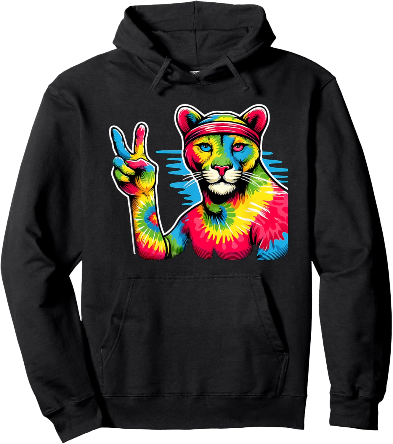 Peace Sign Tie Dye Cougar Hoodie - Hoodie | Black