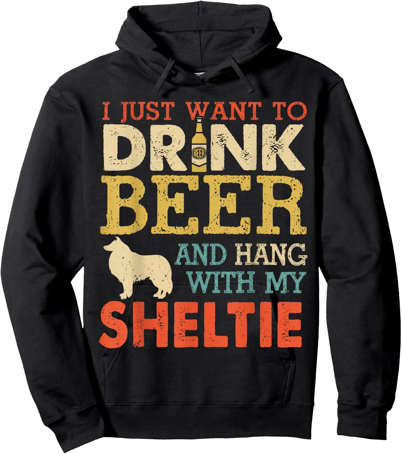 Sheltie Dad Drink Beer Hang With Dog Funny Men Vintage Hoodie - Hoodie | Black