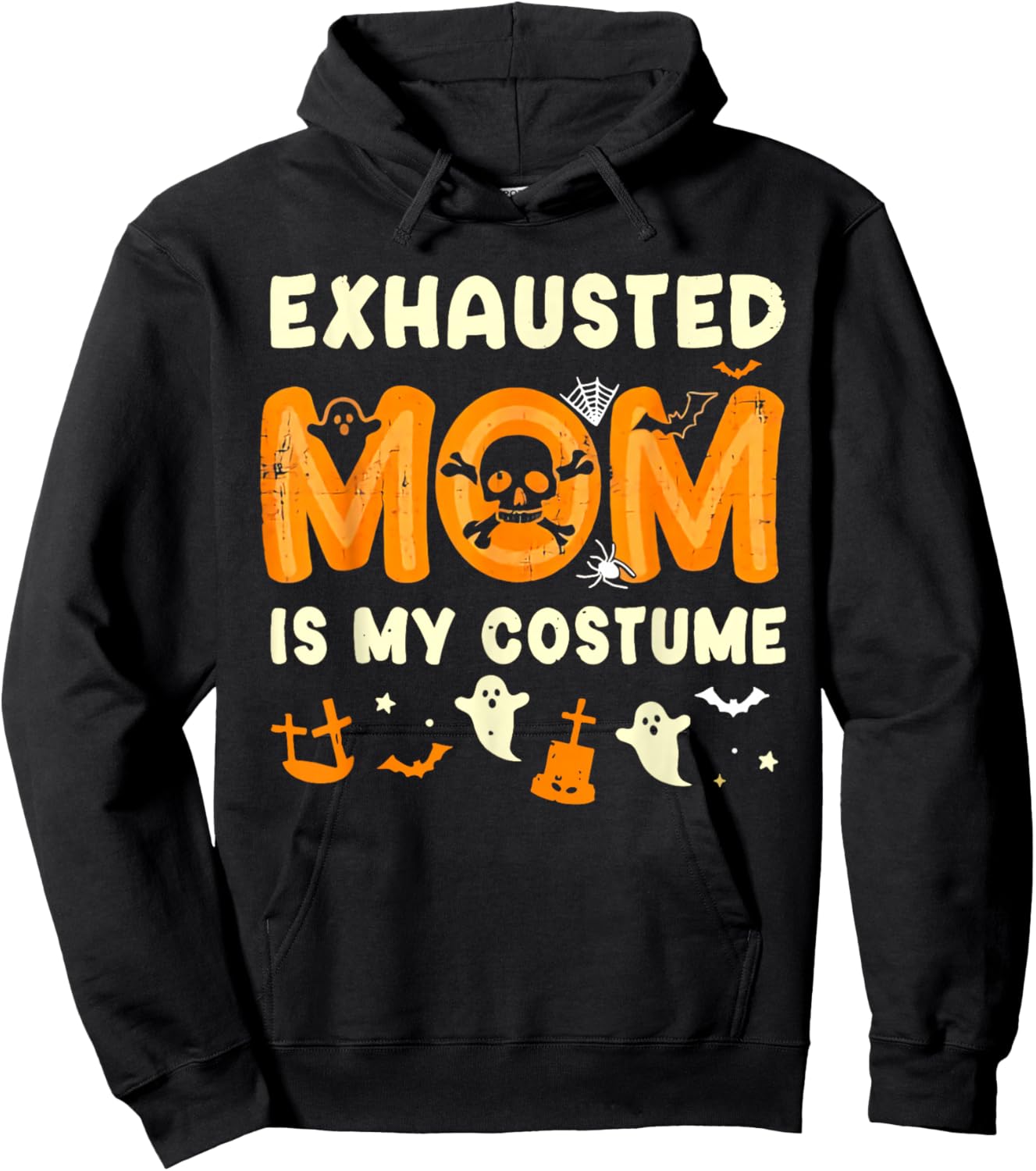 Retro Exhausted Mom Is My Costume Halloween Exhausted Mom Hoodie - Hoodie | Black