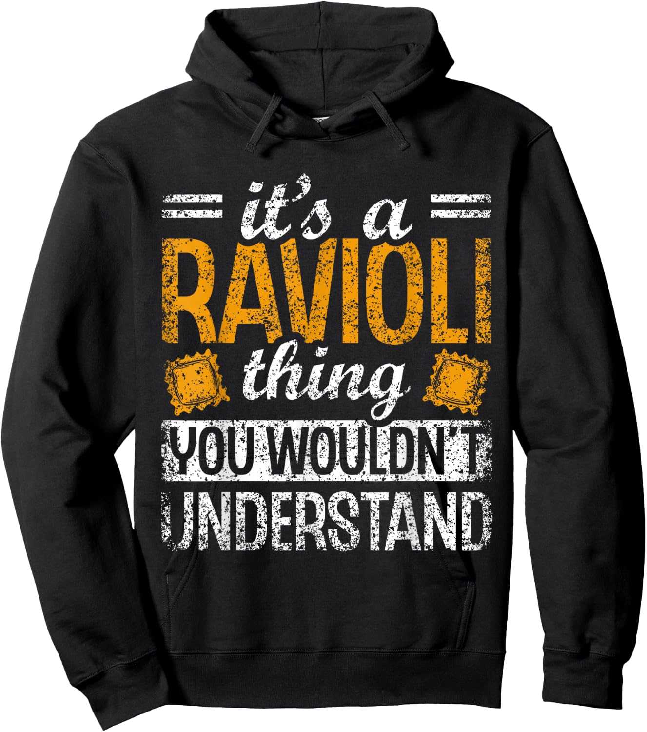Lover Raviolis Ravioli Cute Pasta -Adult , Small, Black, Short Sleeve, Letter Print, Casual Humor, Modern, Pasta Lovers, Food Humor Enthusiasts Hoodie - Hoodie | Black