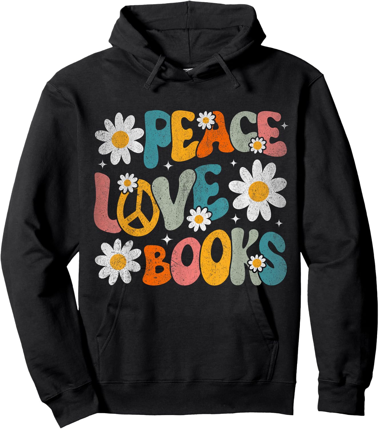 Peace Love Books Bookworm Librarian Reading Teacher Groovy Hoodie - Hoodie | Black