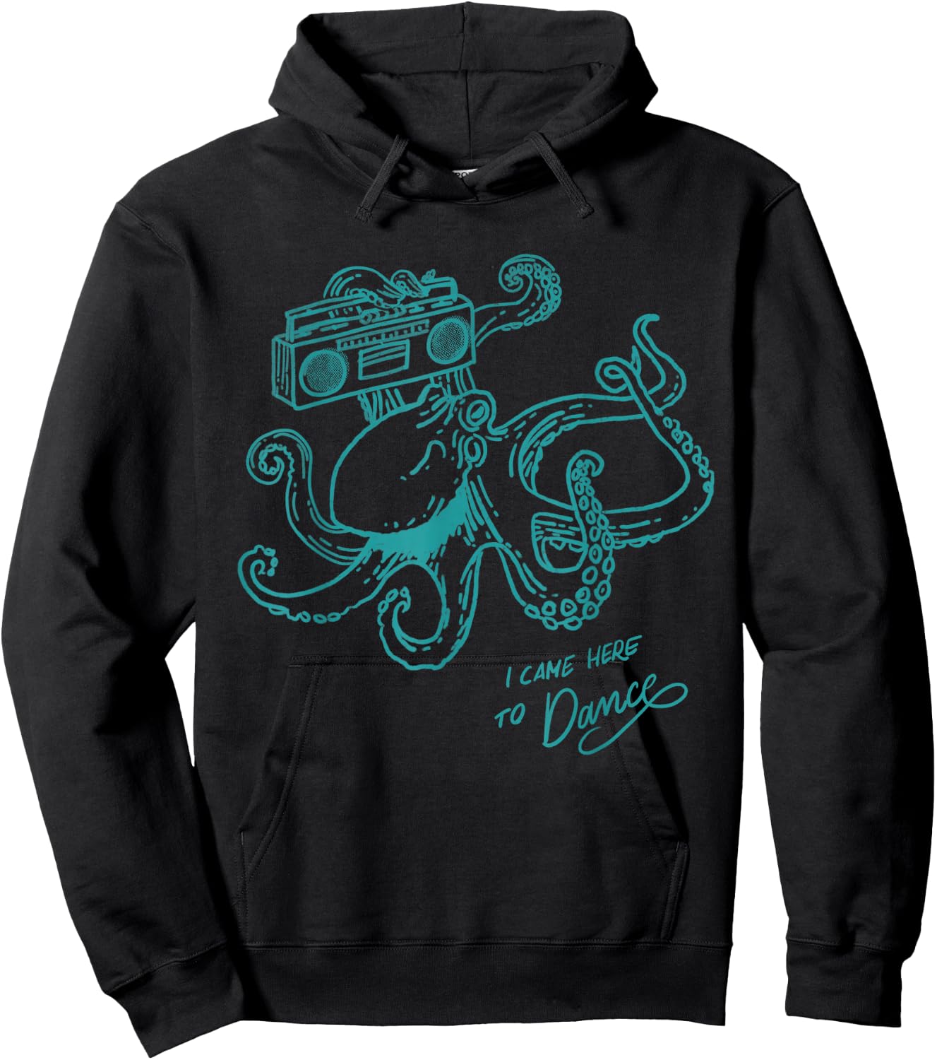 Dancing Octopus Retro Vintage Line Graphic Turquoise Quote Hoodie - Hoodie | Black