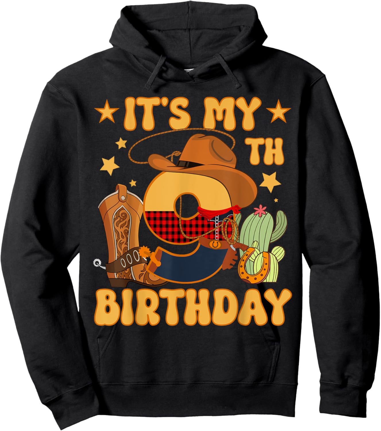 It's My 9th Birthday Cowboy Rodeo Horse 9 Year Old Bday Boy Hoodie - Hoodie | Black
