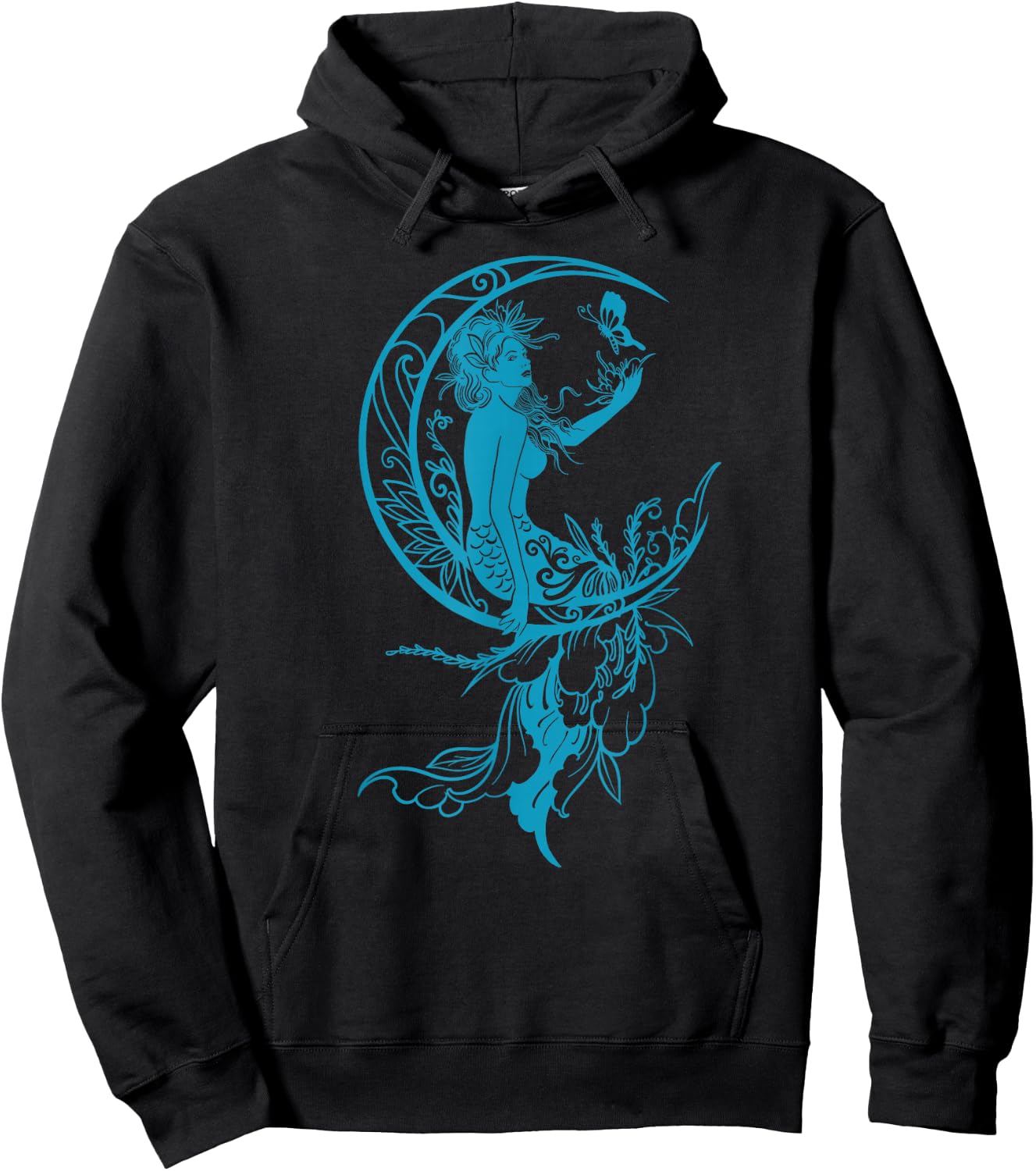 Sea Blue Teal Mermaid Moon Butterfly Gothic Fantasy Hoodie - Hoodie | Black