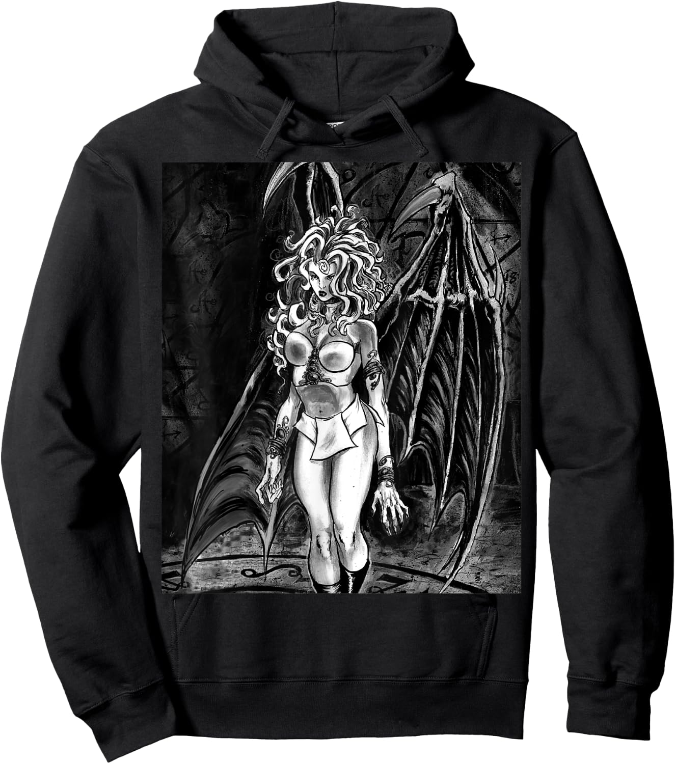 SEXY VAMPIRE GIRL HORROR Succubus Illustrated Hoodie - Hoodie | Black