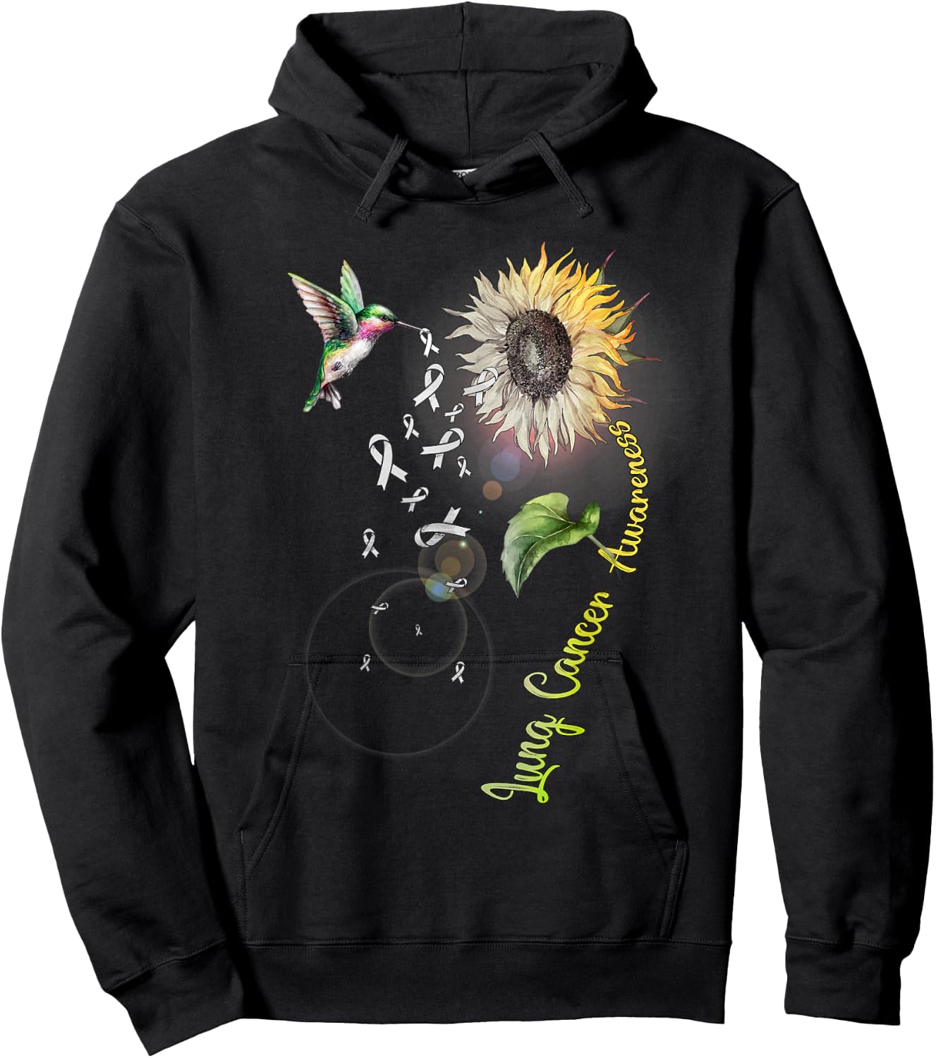 Lung Cancer Sunflower Hummingbird Hoodie - Hoodie | Black
