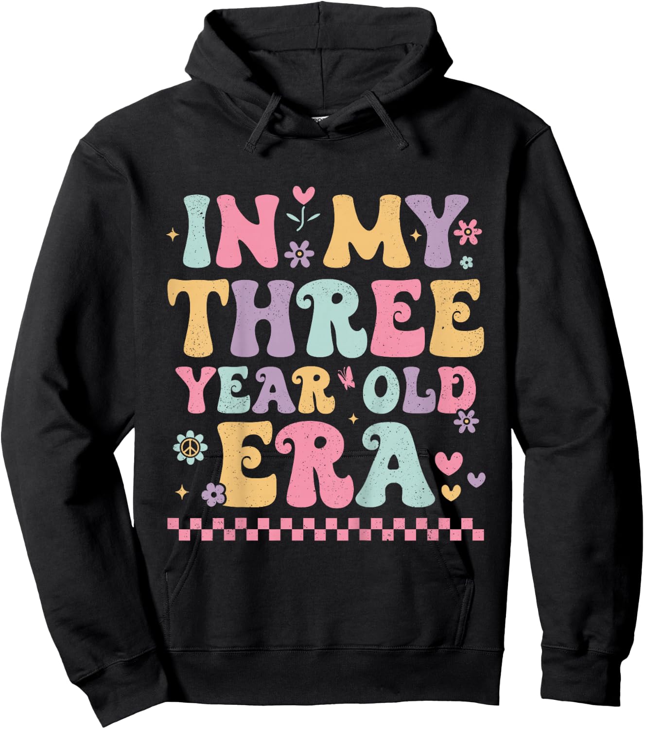 Kids In My Three Year Old Era Bday Groovy Retro 3rd Birthday Girl Hoodie - Hoodie | Black
