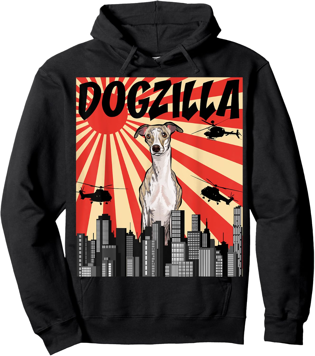 Funny Retro Japanese Dogzilla Whippet Hoodie - Hoodie | Black