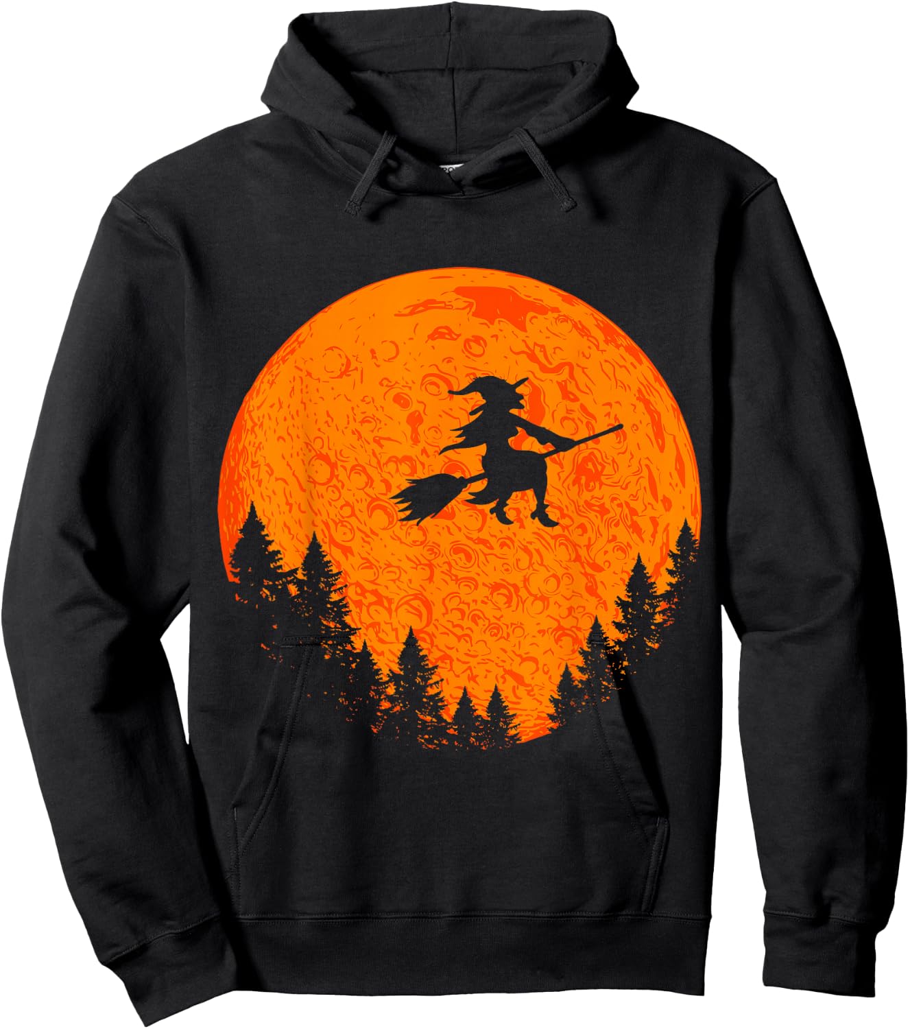 Halloween Vintage Witch On Broom And Moon Group Matching Hoodie - Hoodie | Black