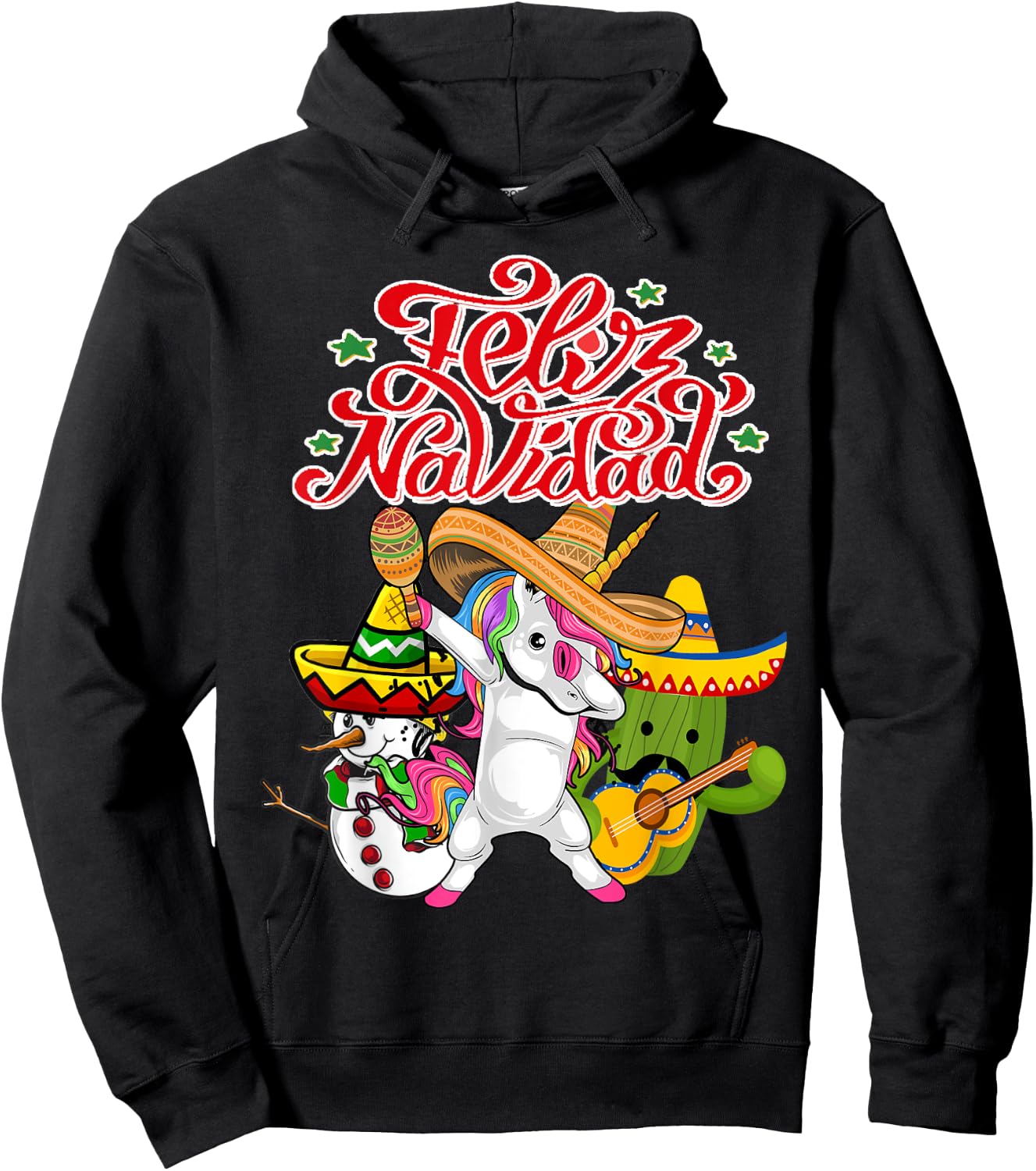 Feliz Navidad Unicorn Cactus Funny Mexican Christmas Hoodie - Hoodie | Black