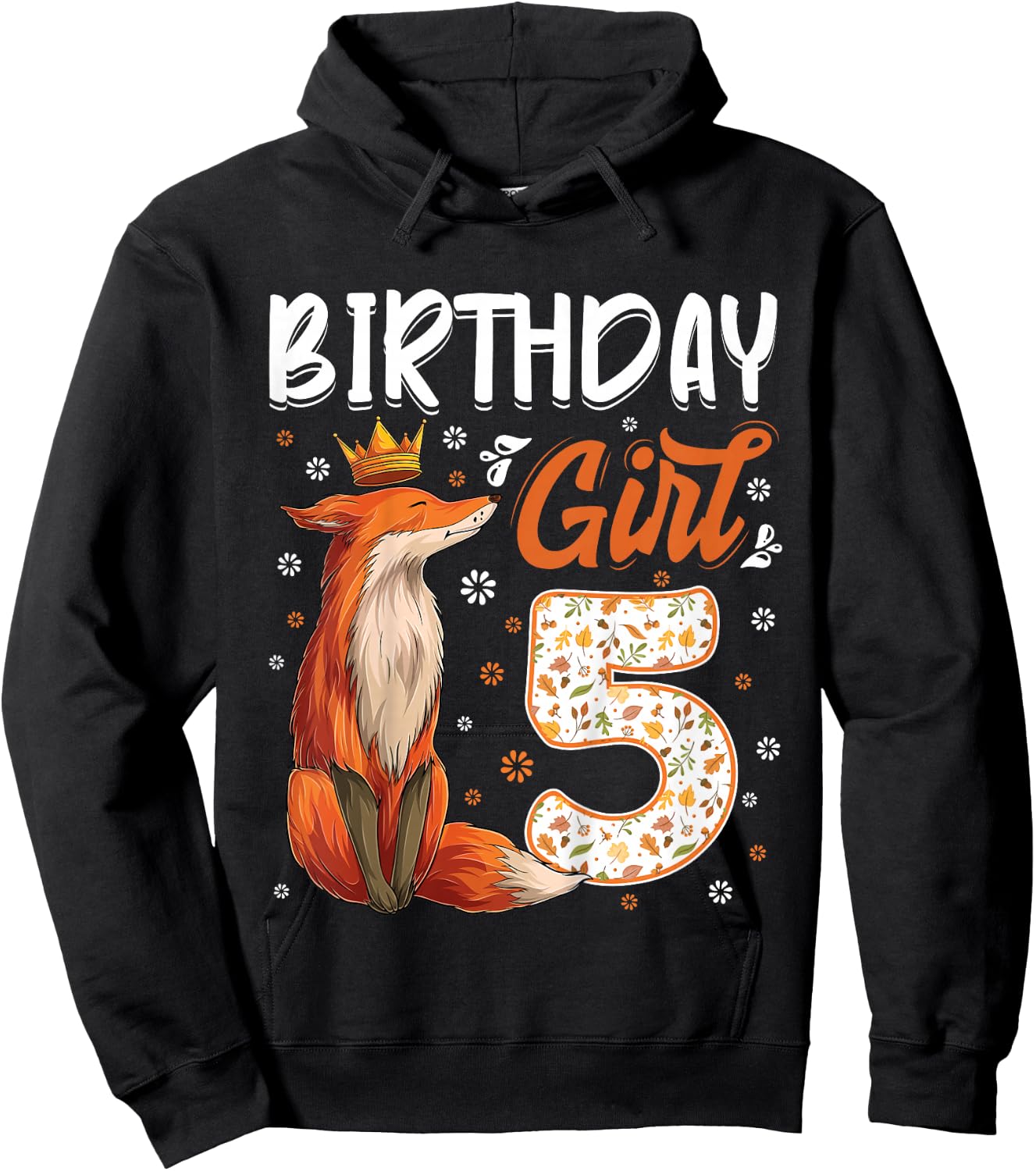 Fox Animal Lovers 5th Birthday Girl Fox B-day 5 year old Hoodie - Hoodie | Black