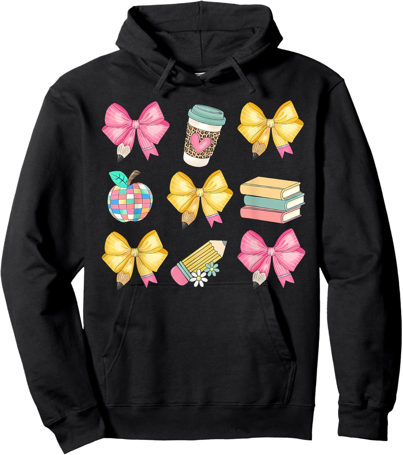 Coquette Bow Pencil Teacher Student First Day Back To School Hoodie - Hoodie | Black