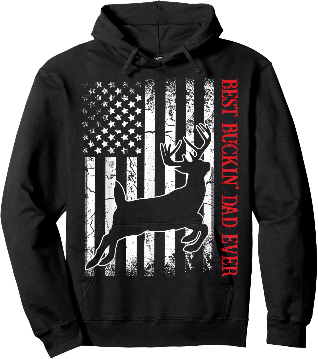 Best Buckin' Dad Ever American Flag Deer Hunting Hoodie - Hoodie | Black