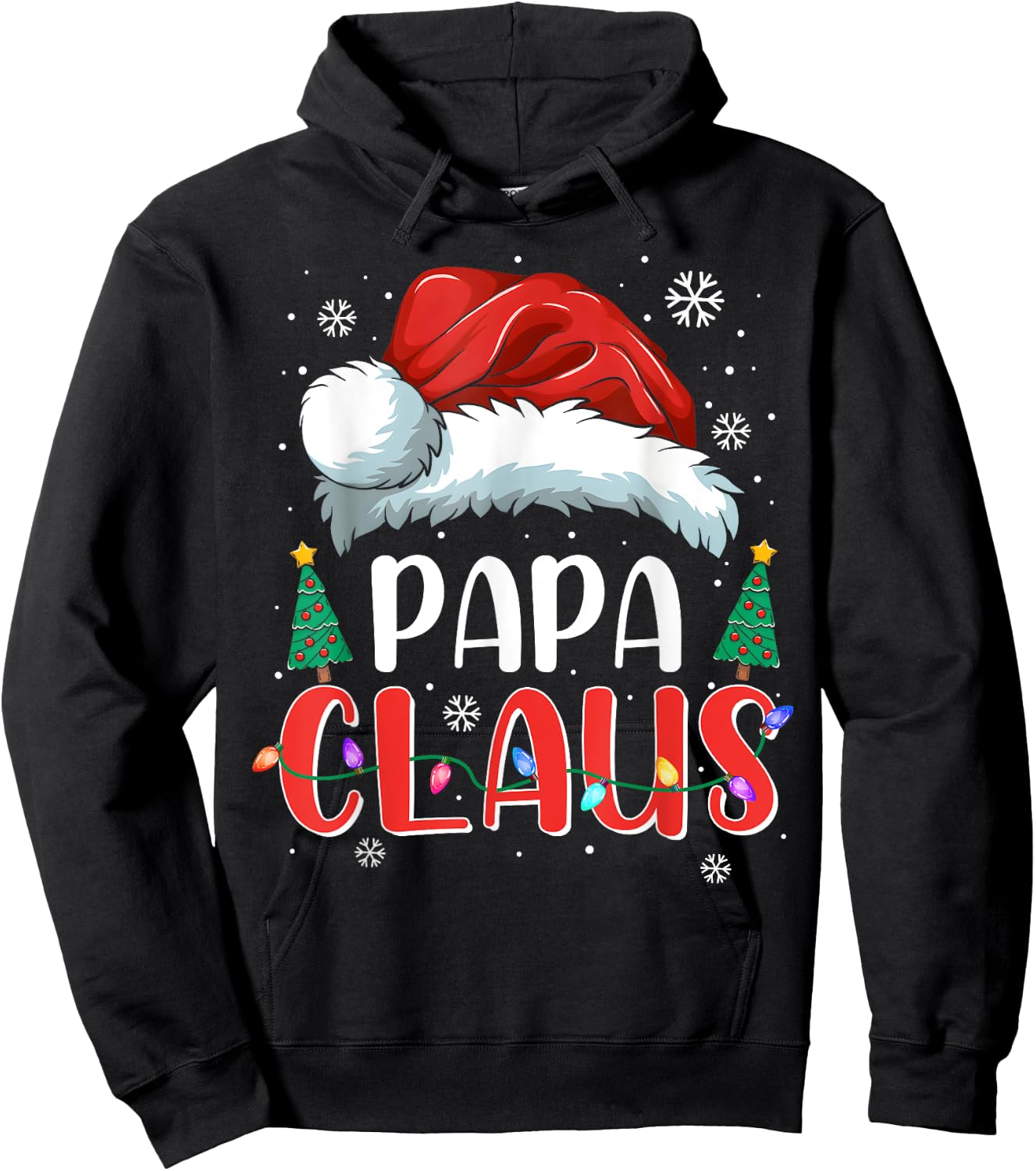 Papa Claus Shirt Christmas Lights Pajama Family Matching Hoodie - Hoodie | Black