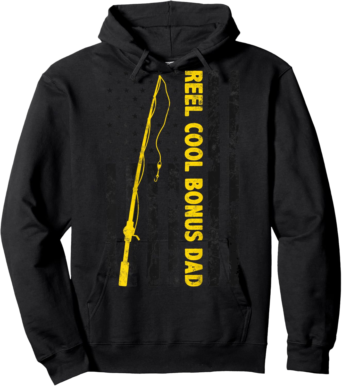 Reel cool Bonus Dad Fishing American Flag gift Fisherman Dad Hoodie - Hoodie | Black