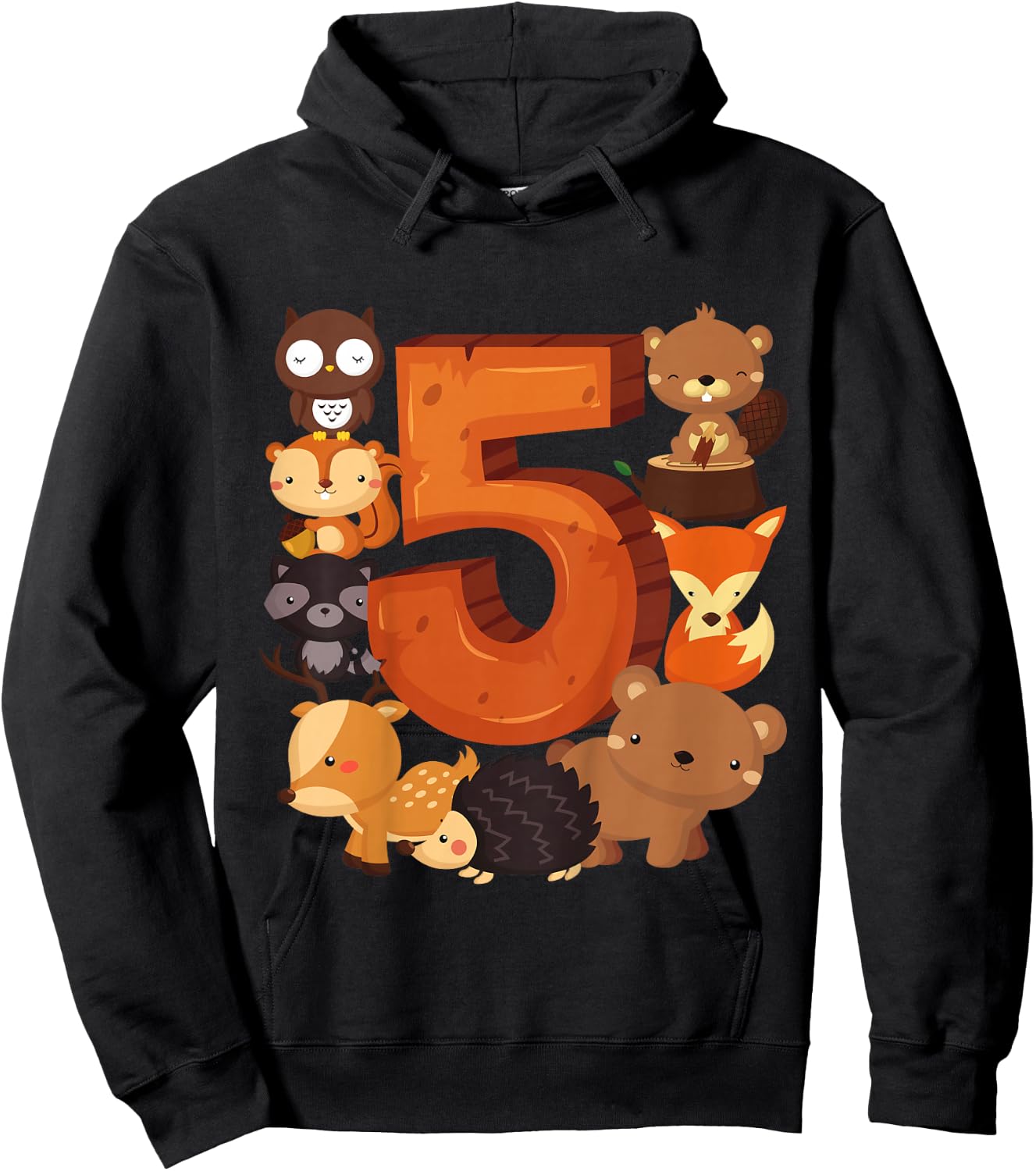 5 Year Old Woodland Animal Birthday Party Forest 5th Gift Hoodie - Hoodie | Black