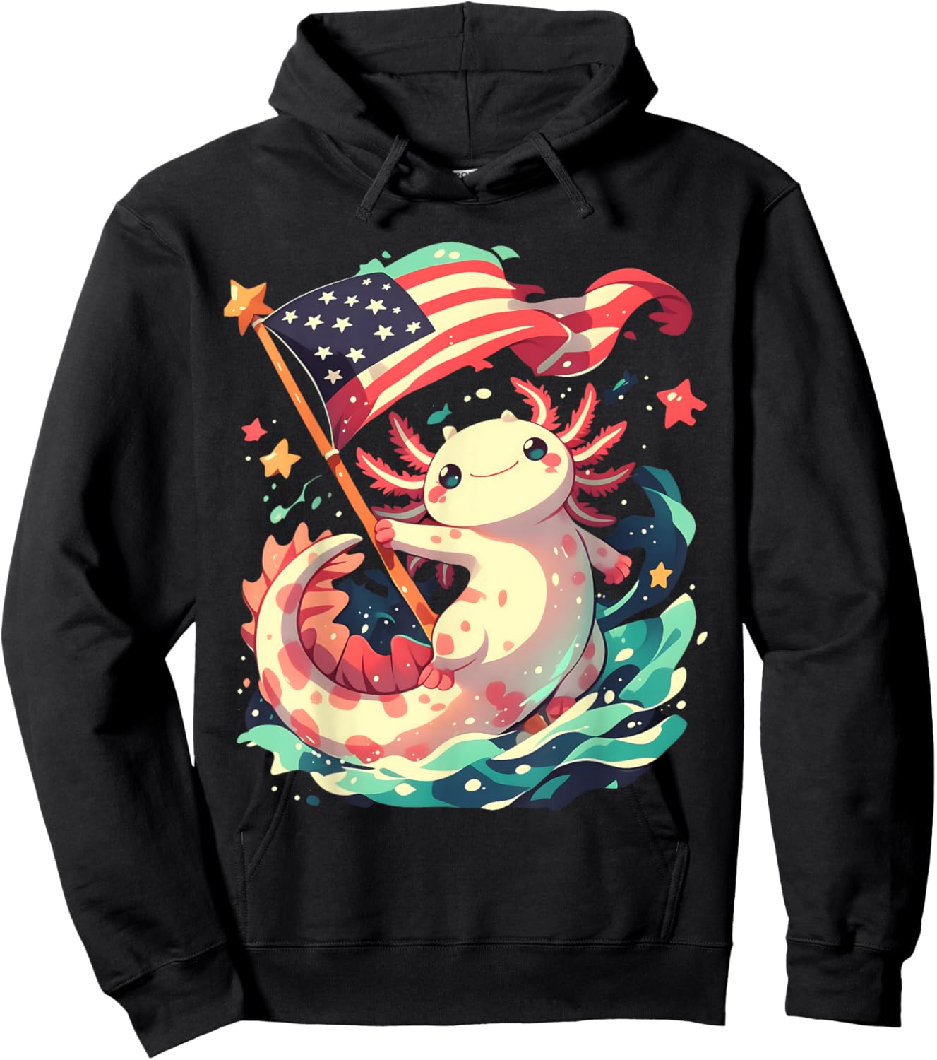 Axolotl American Flag Hoodie - Hoodie | Black