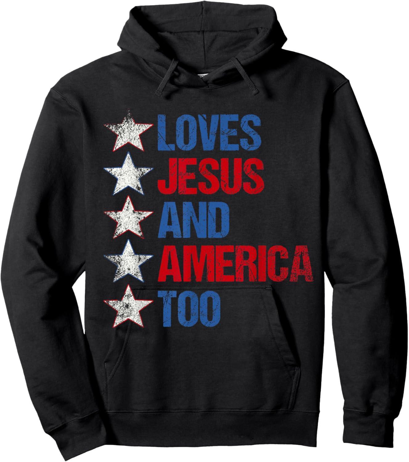 4th Of July Shirt Retro Loves Jesus and America Too Banner Hoodie - Hoodie | Black