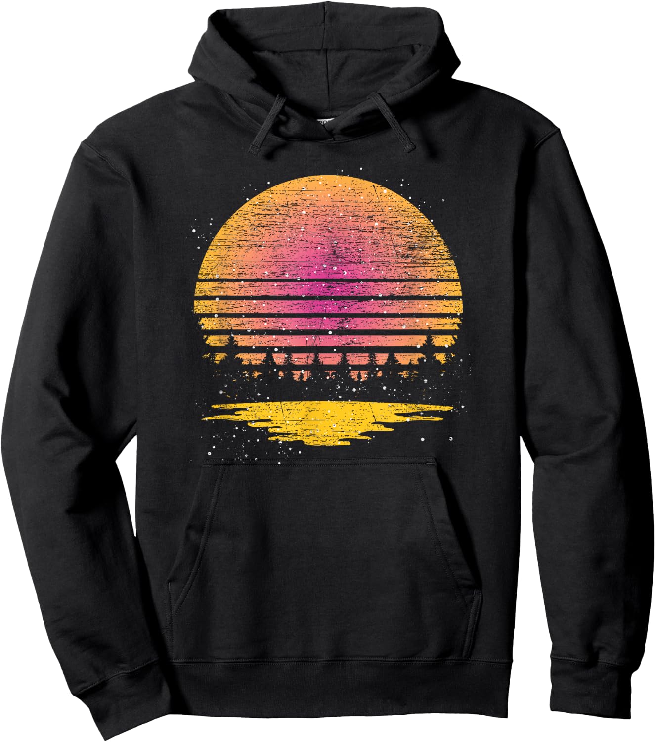 Reflection Full Moon Nature Wildlife Trees Retro Forest Hoodie - Hoodie | Black