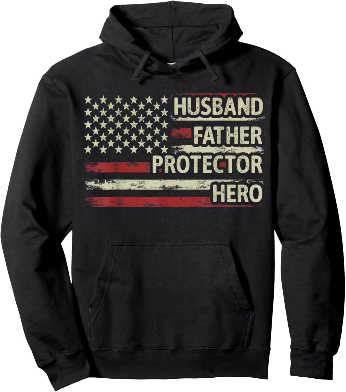 Husband Father Protector Hero Dad American Flag Fathers Day Hoodie - Hoodie | Black