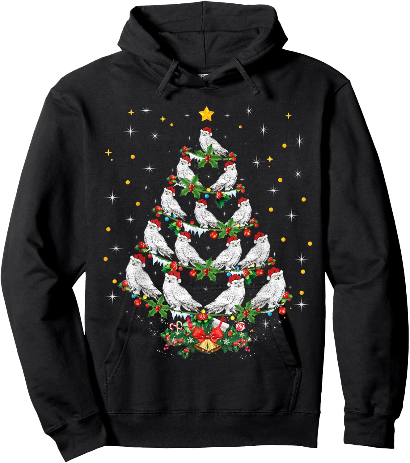Snowy Owl Bird Lover Xmas Gift Snowy Owl Christmas Tree Hoodie - Hoodie | Black