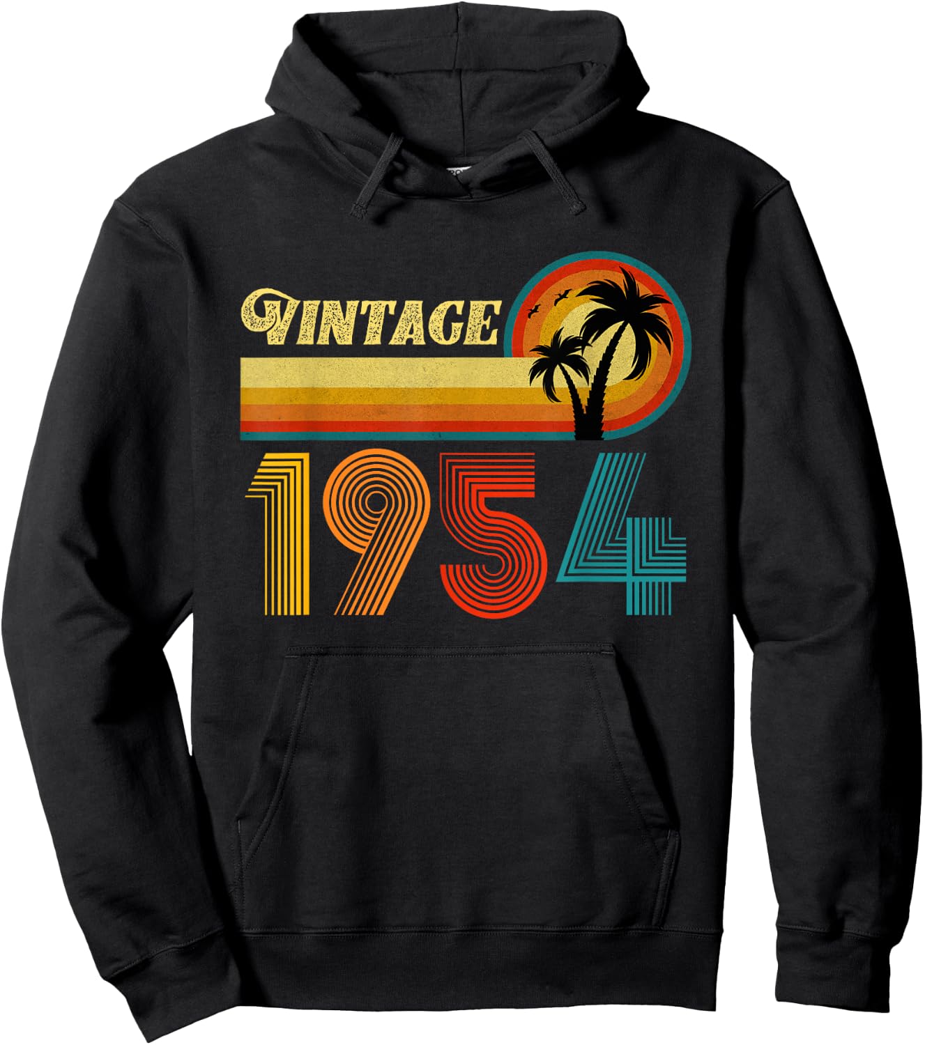 Vintage 1954 Birthday Gift Women 71 Years Retro Palm Hoodie - Hoodie | Black