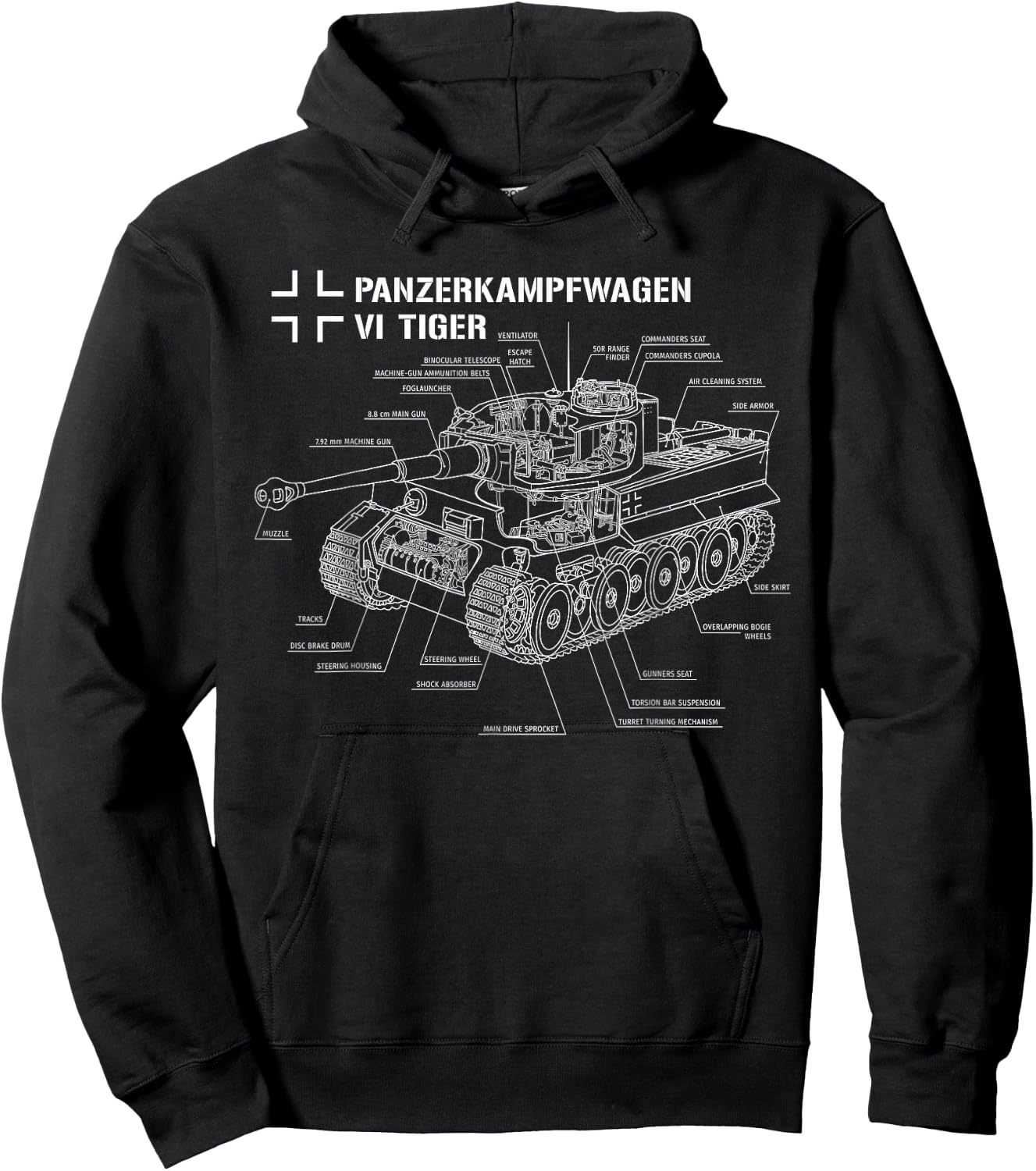World War 2 German Tank Tiger I Engineering Blueprint Hoodie - Hoodie | Black