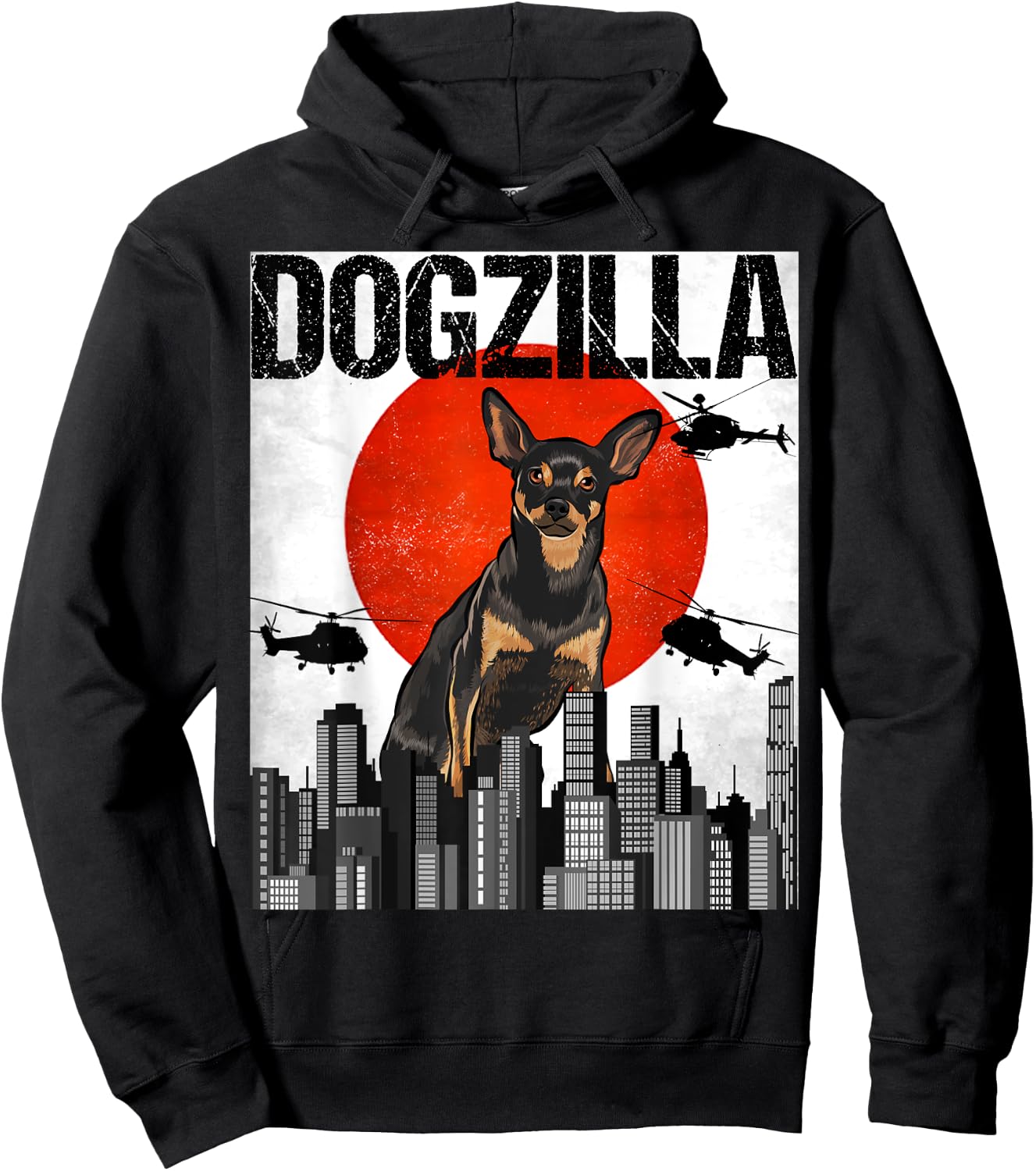 Funny Vintage Japanese Dogzilla Miniature Pinscher Hoodie - Hoodie | Black