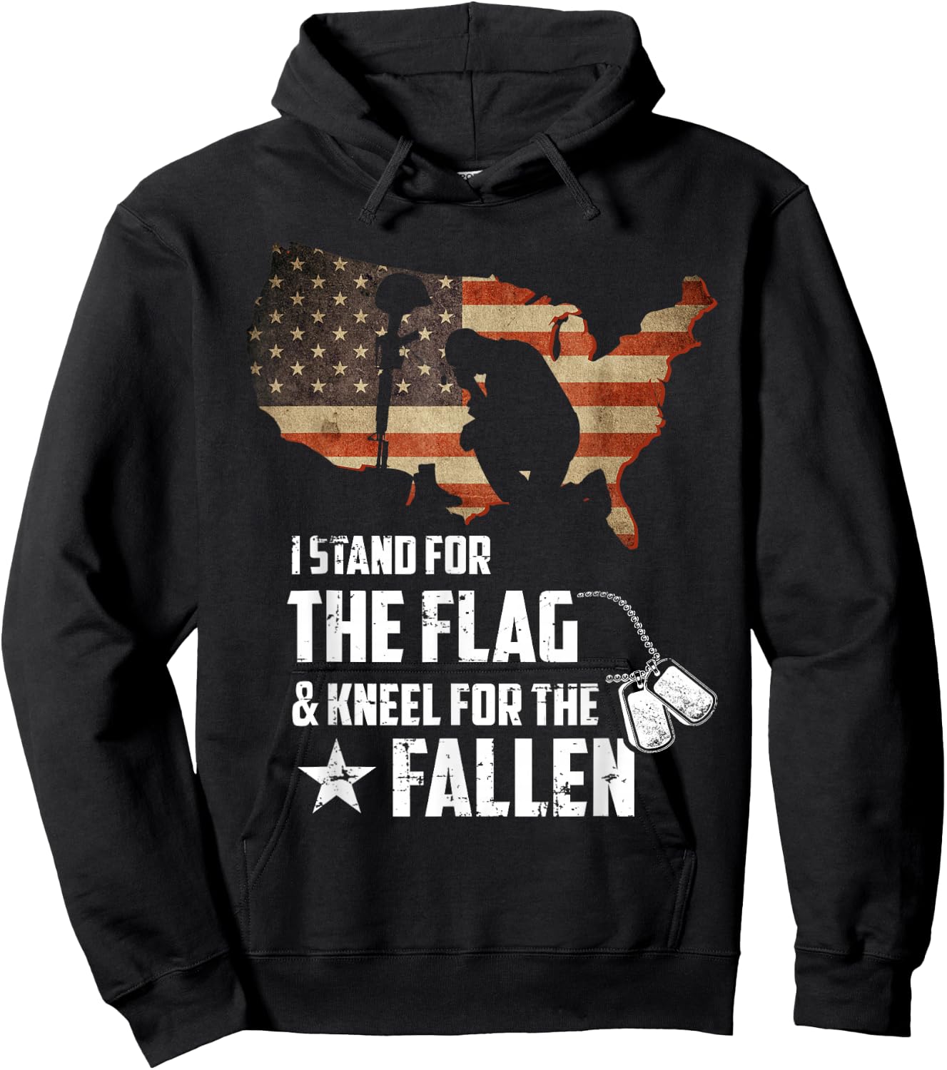 I Stand For The Flag And Kneel For The Fallen USA Veteran Hoodie - Hoodie | Black