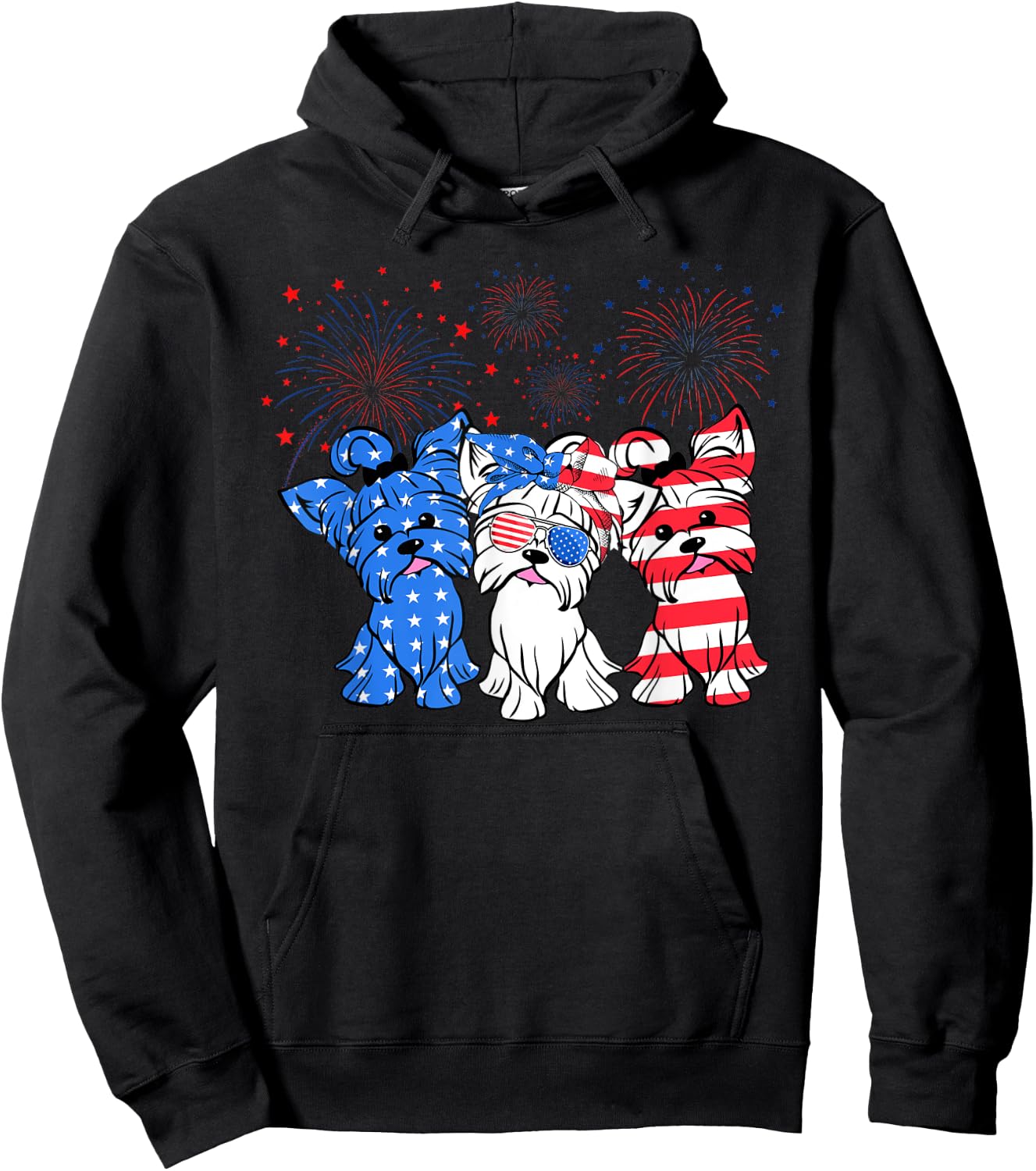 Funny Yorkie Yorkshire Dog American Flag Patriotic Hoodie - Hoodie | Black