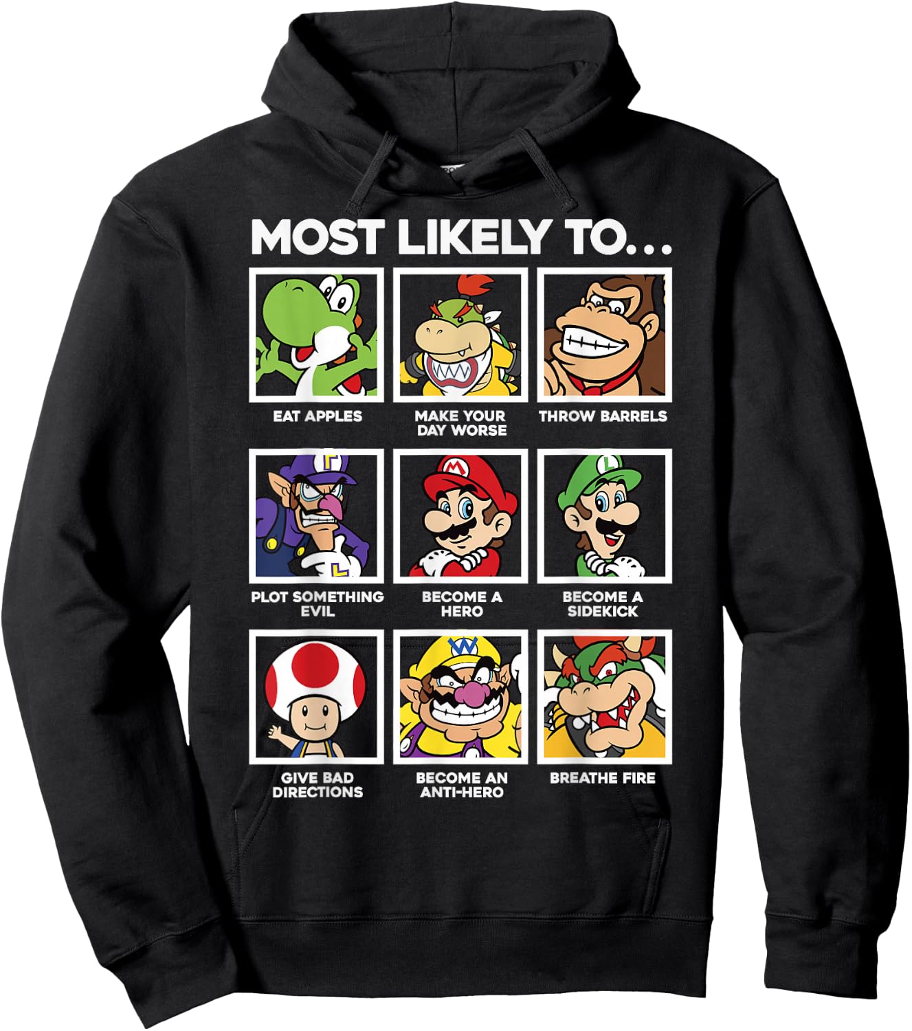 Super Mario Most Likely To Character Box Up Hoodie - Hoodie | Black
