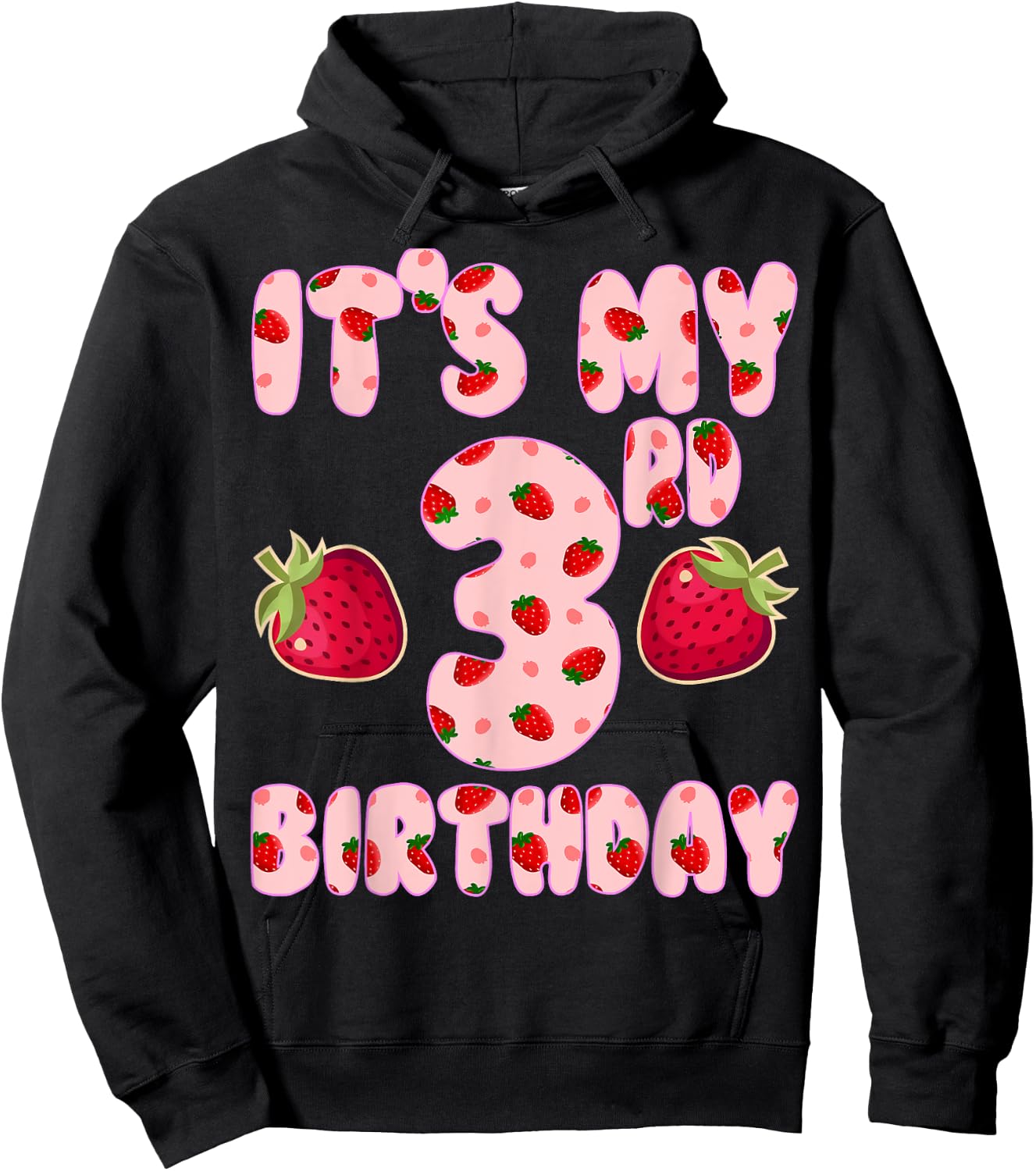 Kids 3 year old Strawberry Birthday Girl Sweet Fruit 3rd Hoodie - Hoodie | Black