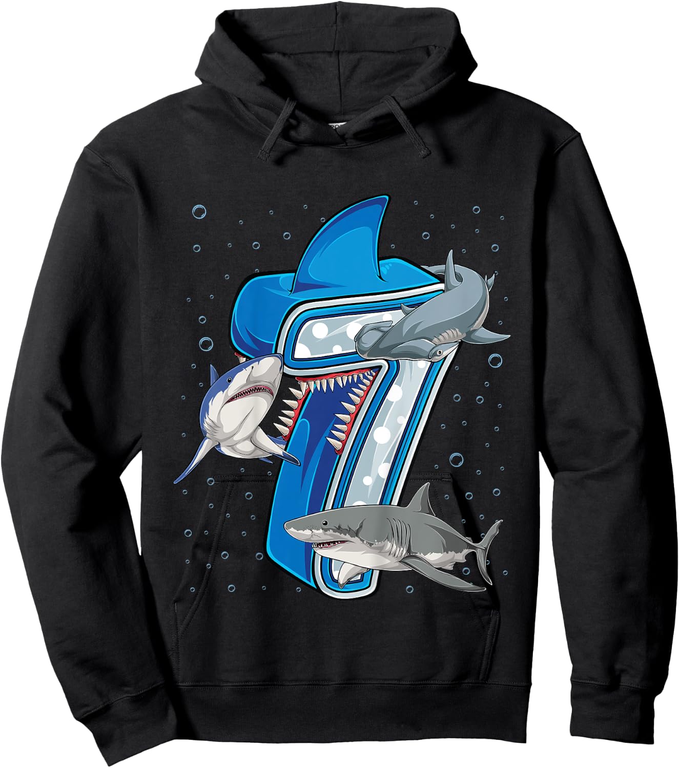 Kids 7th Birthday Boys Shark 7 years Old Ocean Shark B-day Hoodie - Hoodie | Black