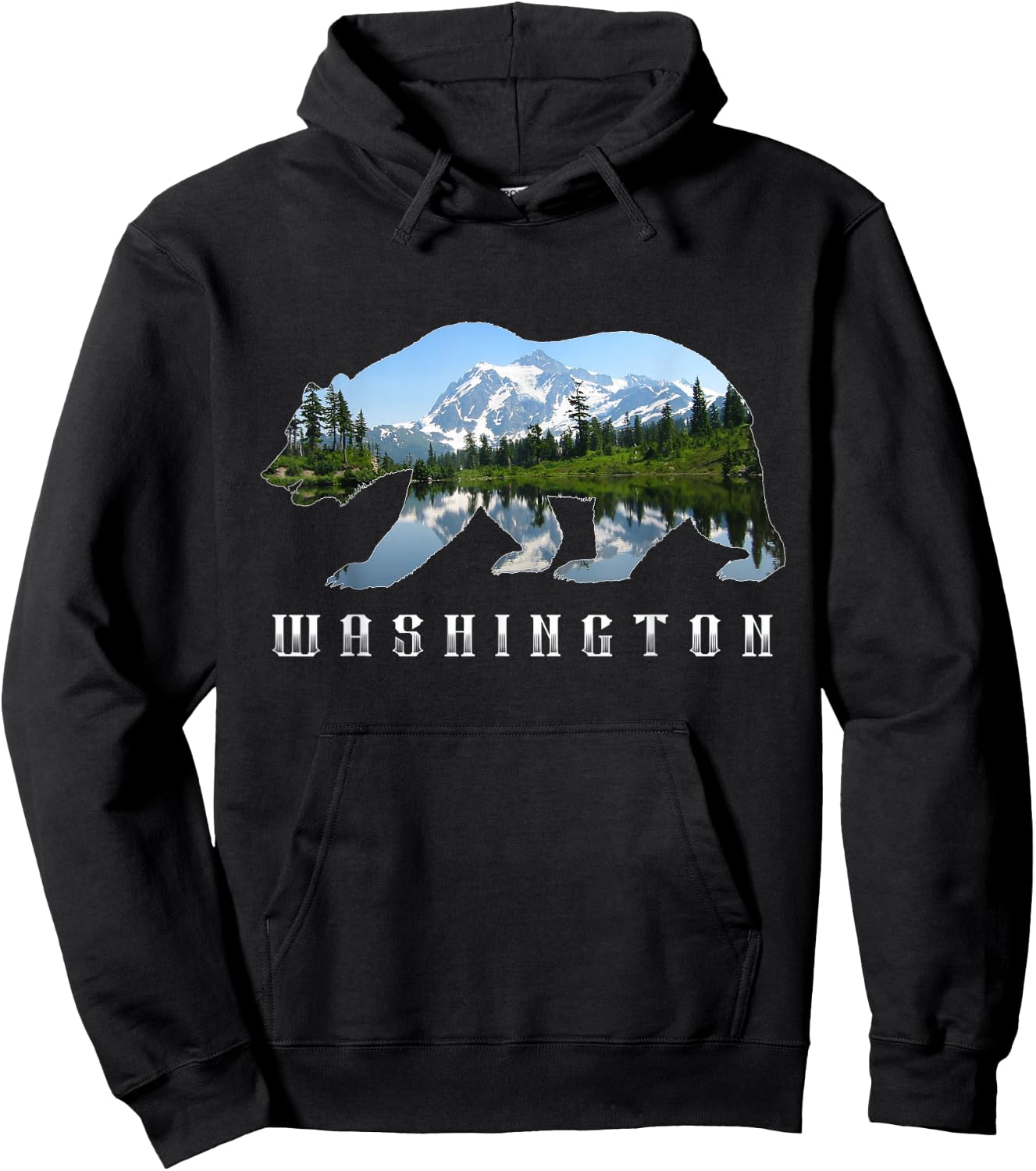 Washington Bear & North Cascades Park Image Souvenir Hoodie - Hoodie | Black