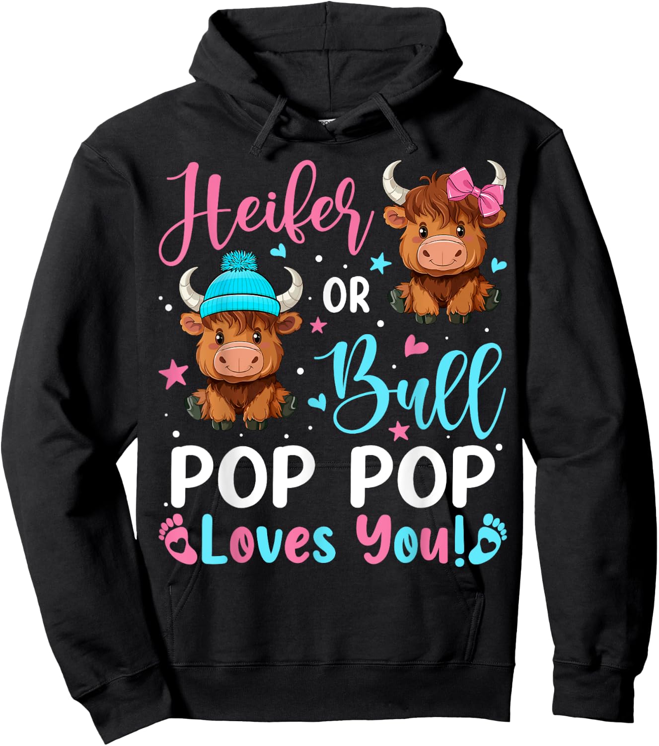 Bull or Heifer Pop Pop Loves You Highland Cow Lover Hoodie - Hoodie | Black
