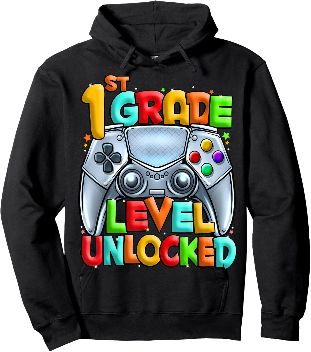 1st Grade Level Unlocked Video Gamer Back to School Kids Hoodie - Hoodie | Black